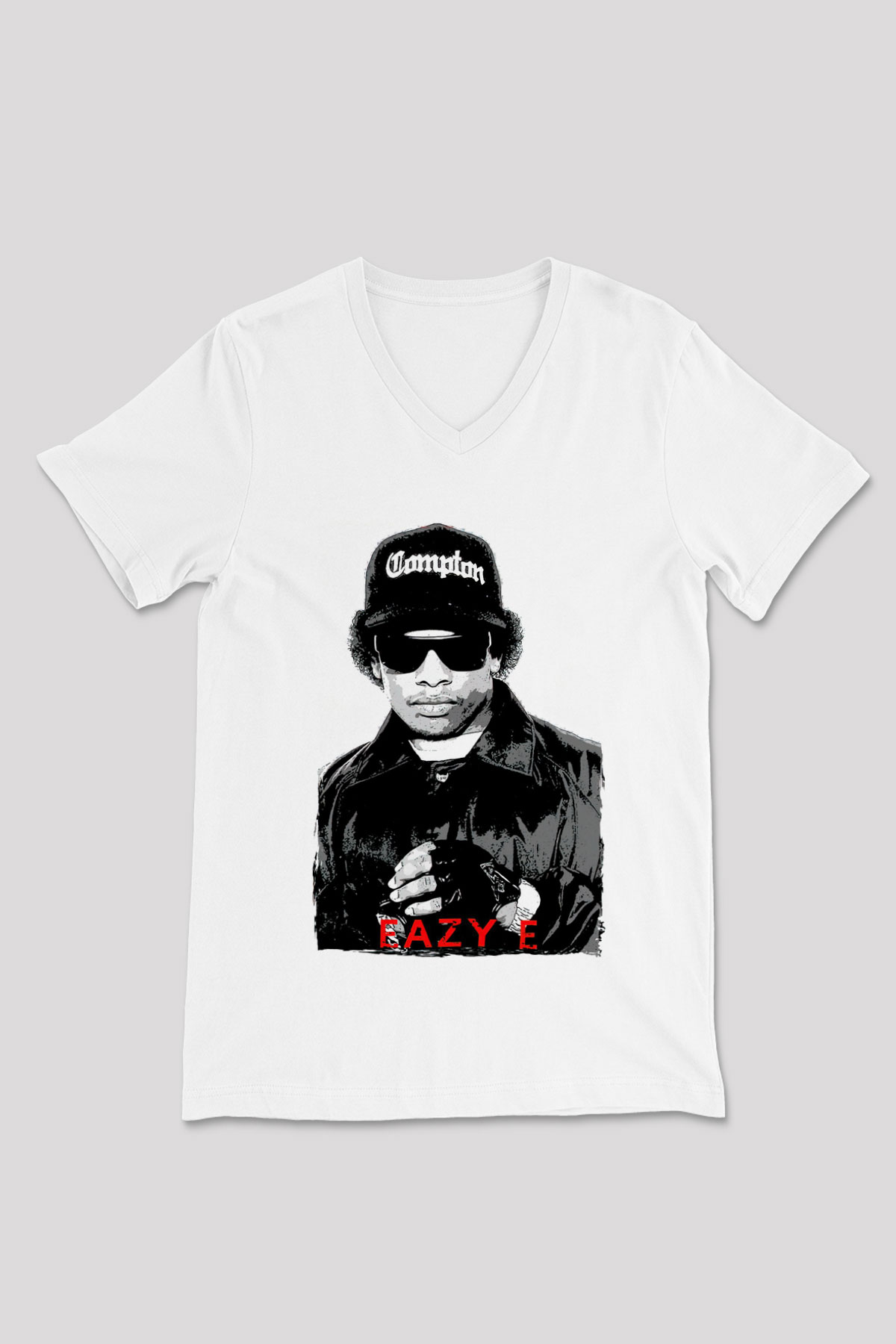 Eazy-E Beyaz Unisex V Yaka Tişört
