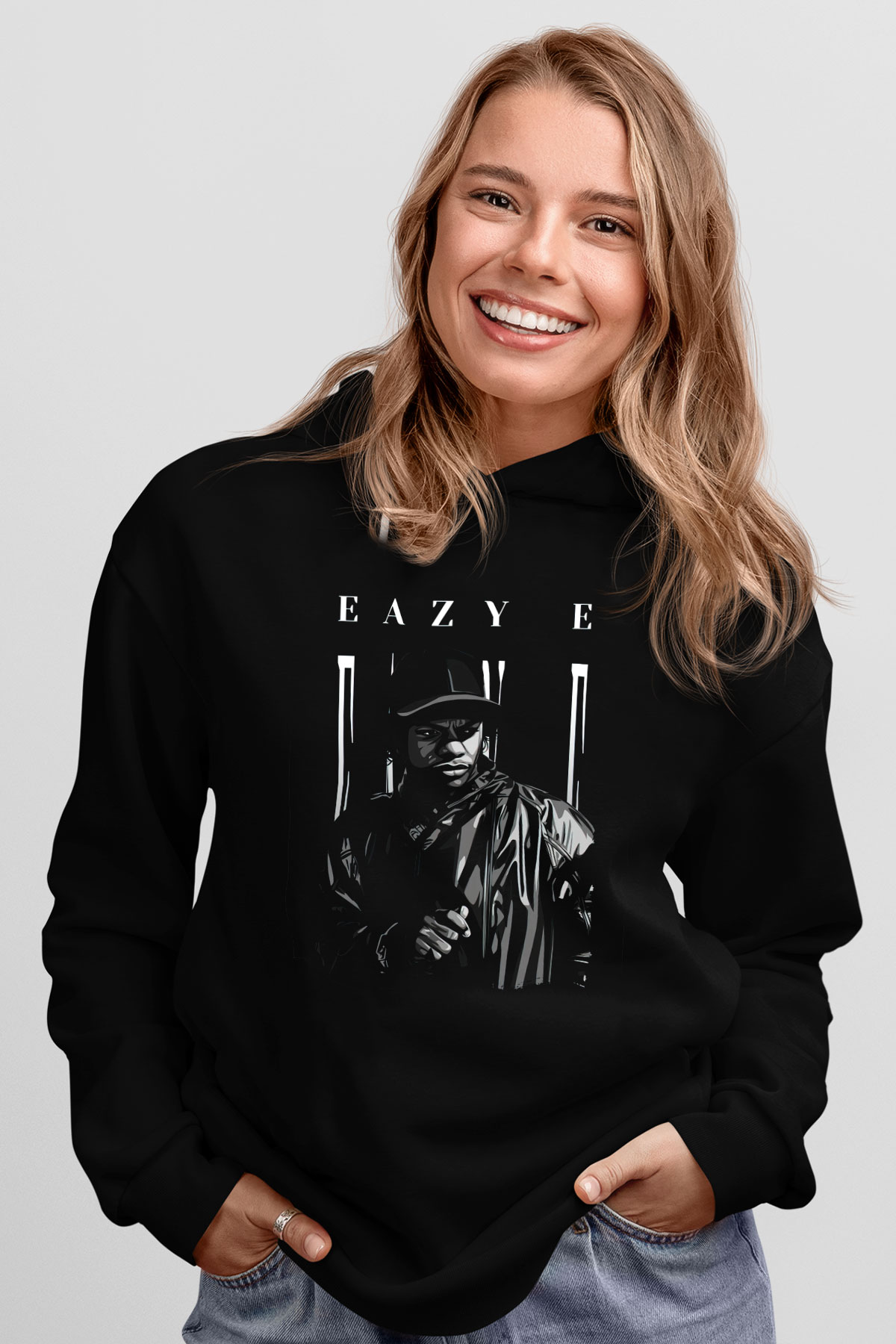 Eazy-E Siyah Unisex Kapüşonlu Sweatshirt