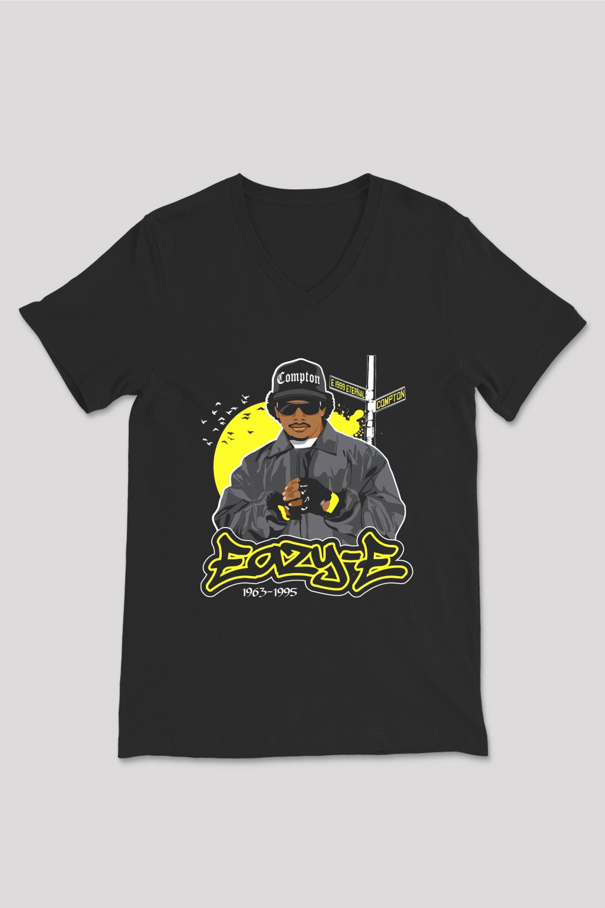 Eazy-E Siyah Unisex V Yaka Tişört T-Shirt