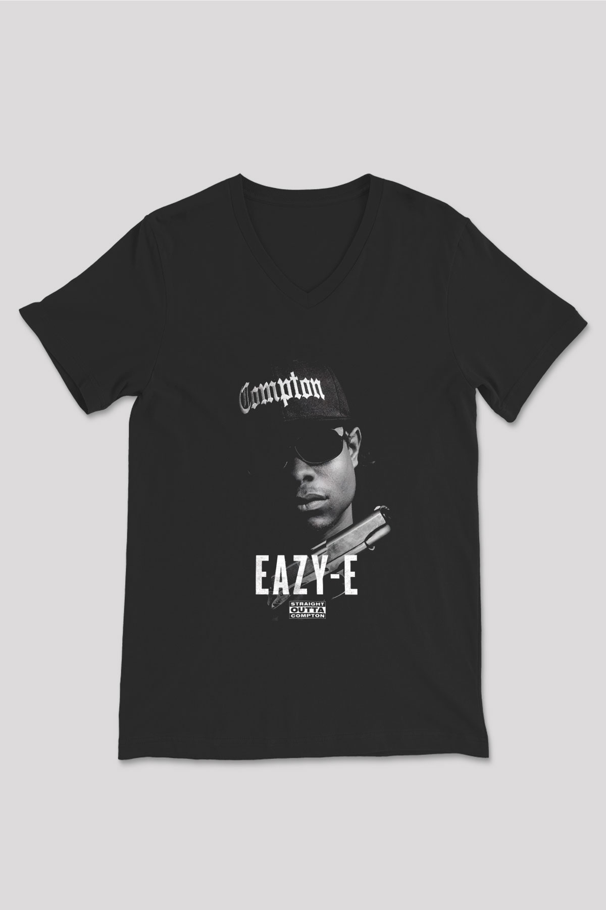 Eazy-E Siyah Unisex V Yaka Tişört T-Shirt
