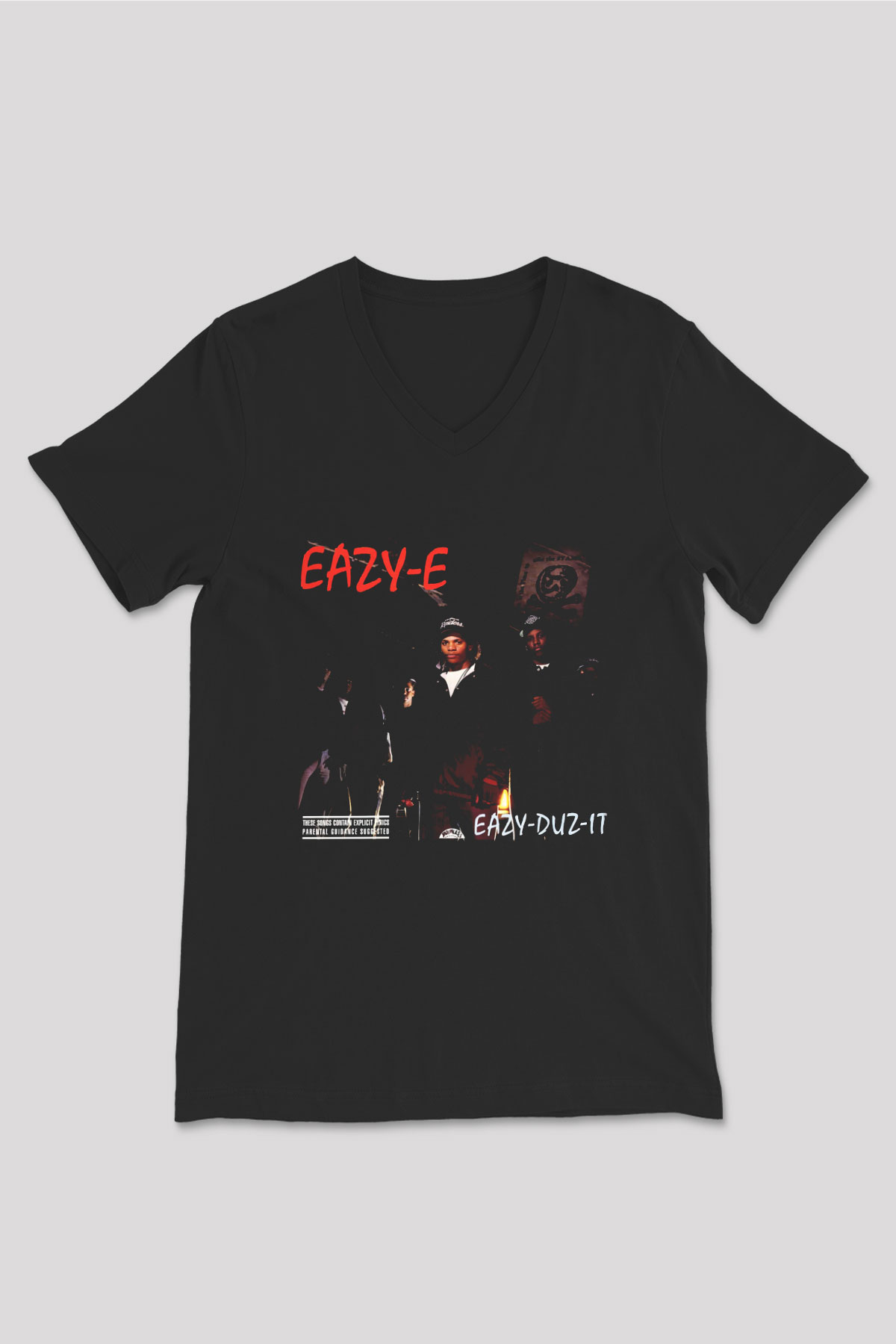 Eazy-E Siyah Unisex V Yaka Tişört T-Shirt
