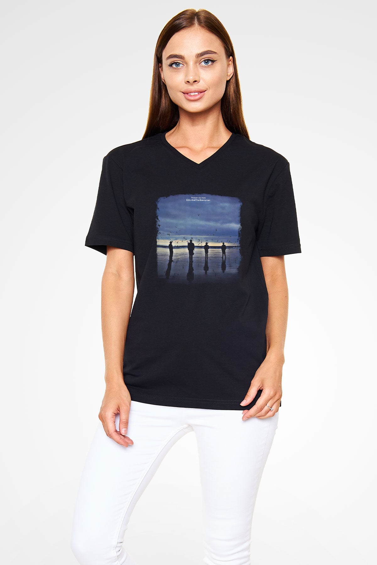 Echo and The Bunnymen Baskılı Unisex Siyah V Yaka Tişört