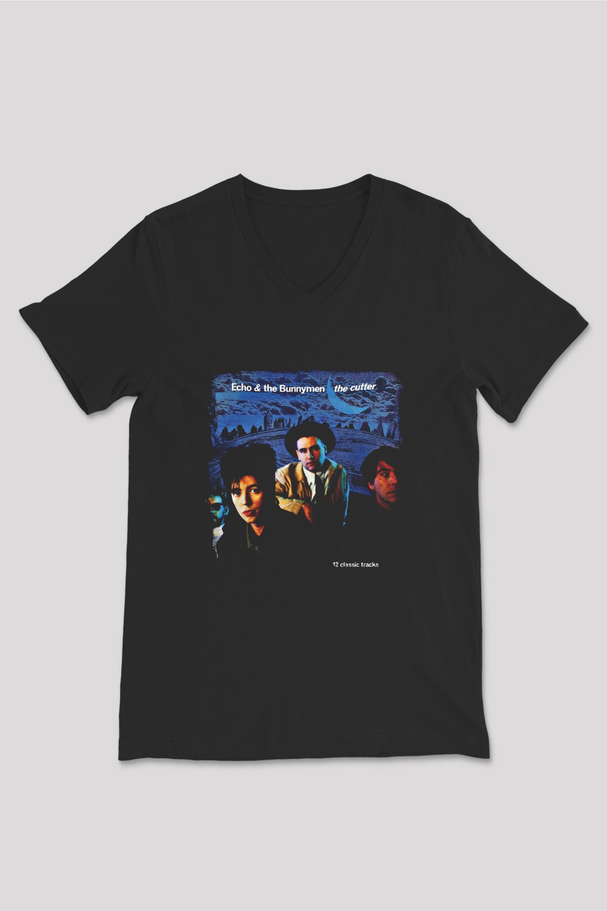 Echo and The Bunnymen Baskılı Unisex Siyah V Yaka Tişört