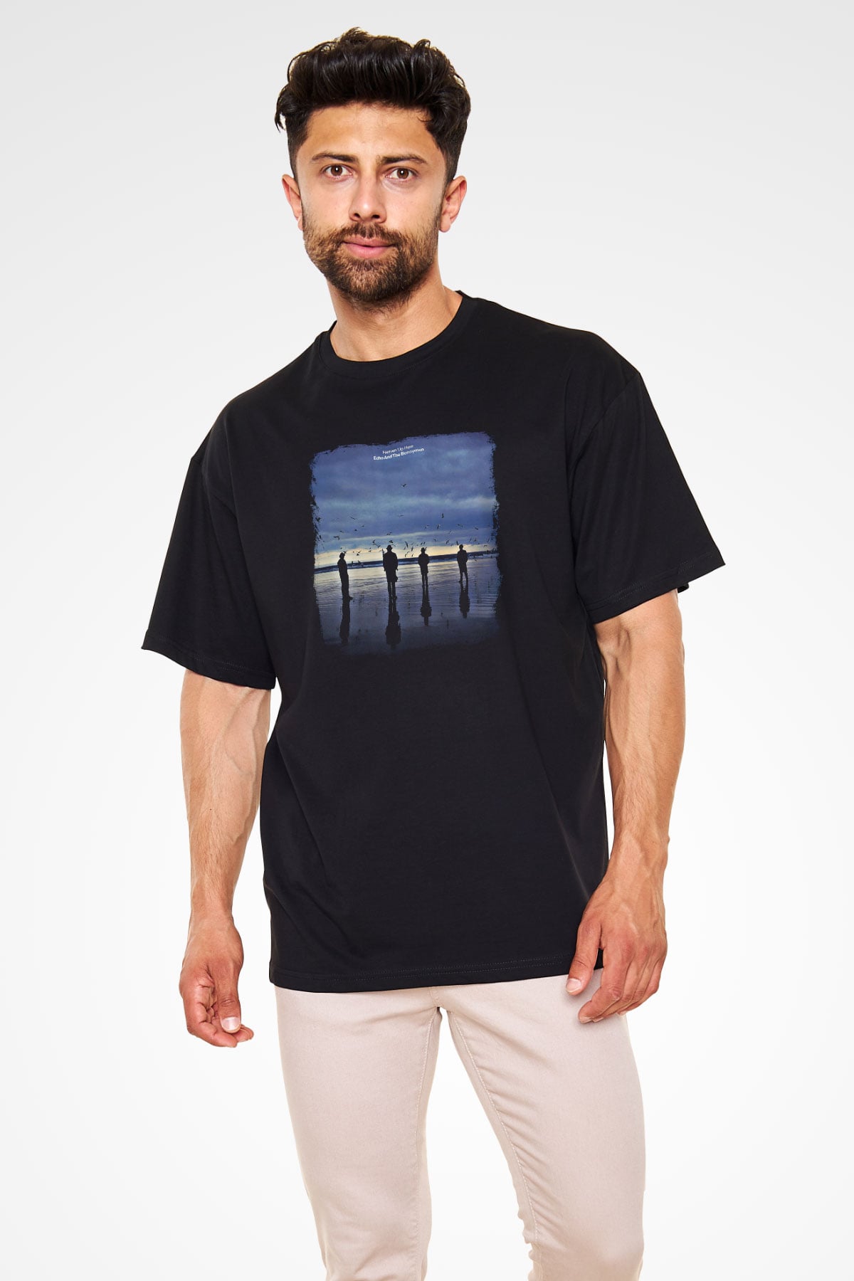 Echo and The Bunnymen Baskılı Unisex Siyah Oversize Tişört