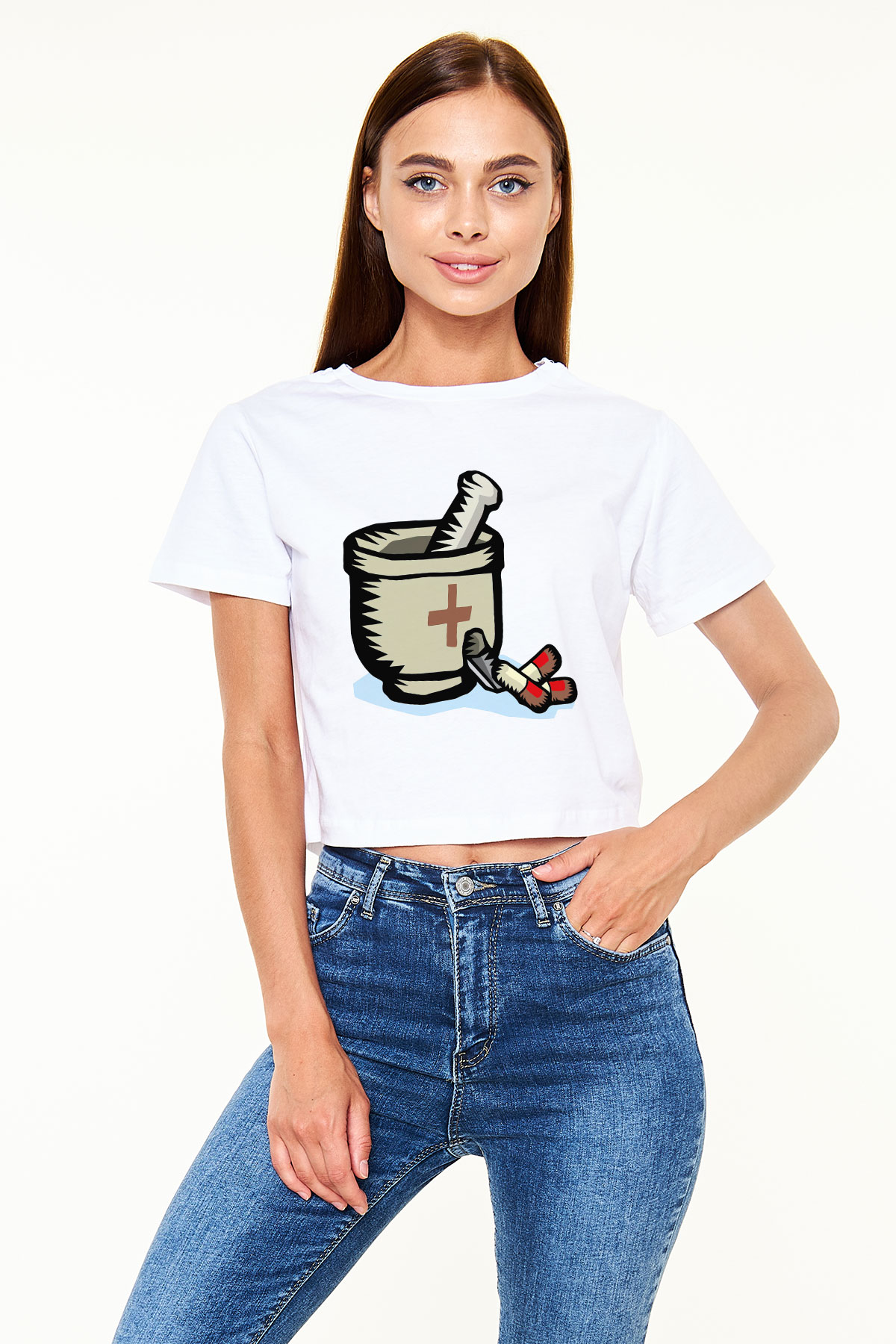 Eczacı Beyaz Croptop Tişört
