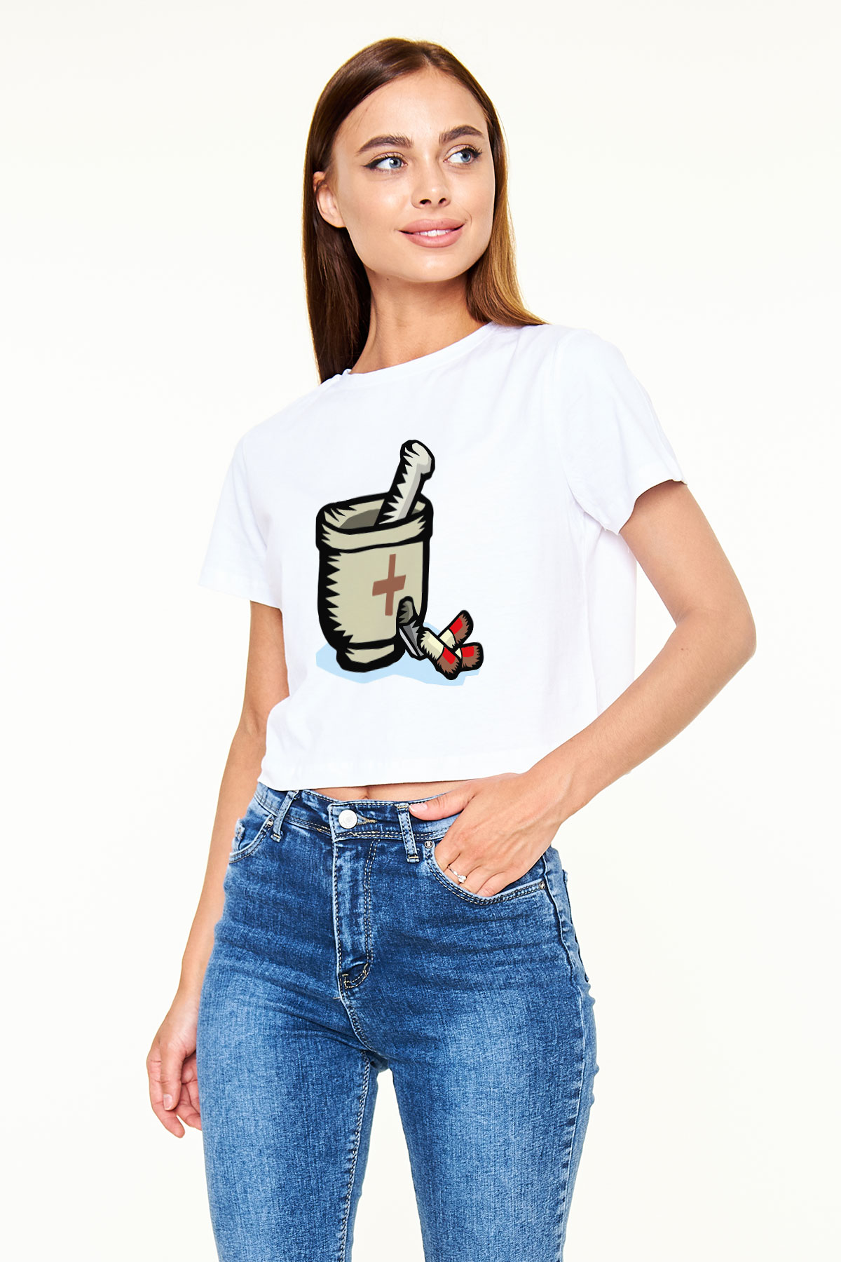 Eczacı Beyaz Croptop Tişört