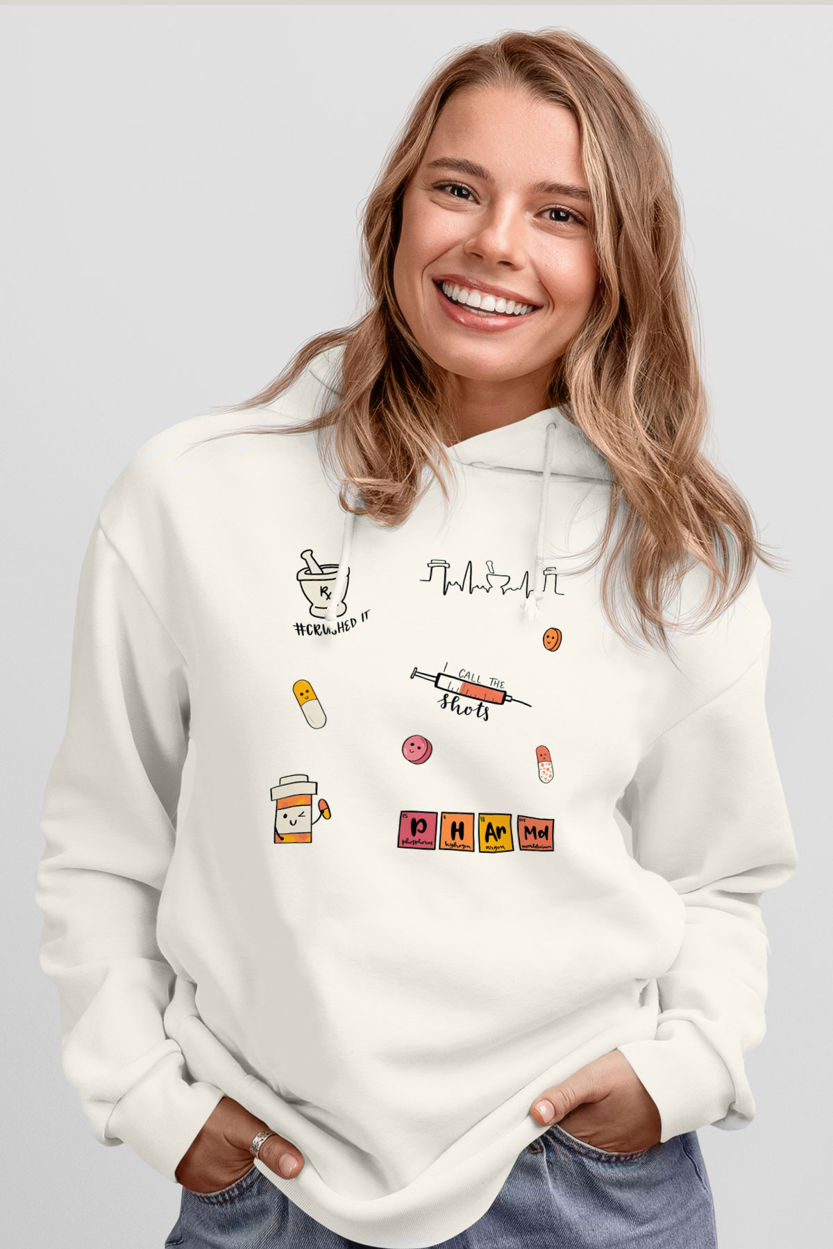 Eczacı Beyaz Unisex Kapüşonlu Sweatshirt