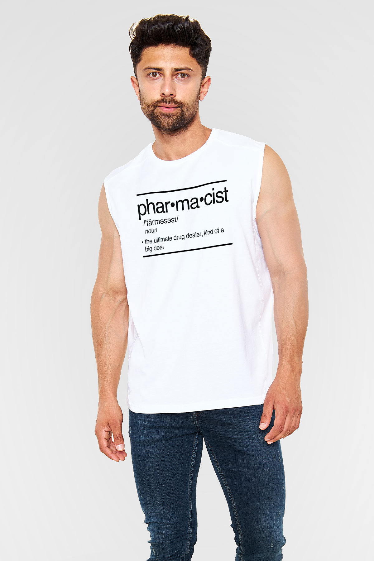Eczacı Beyaz Unisex Kolsuz Tişört