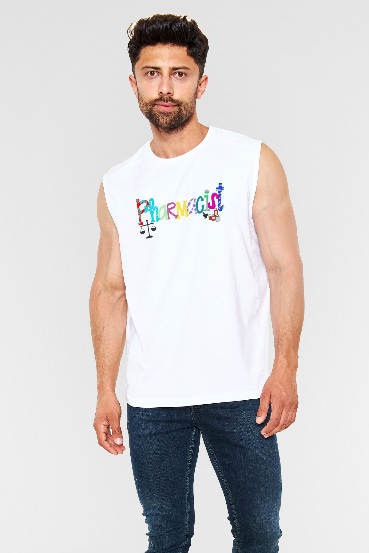 Eczacı Beyaz Unisex Kolsuz Tişört