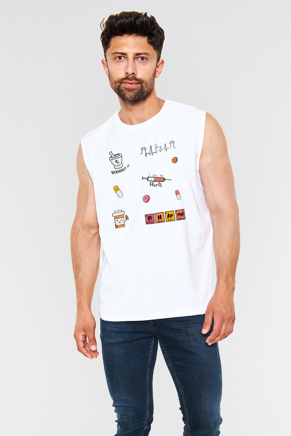 Eczacı Beyaz Unisex Kolsuz Tişört
