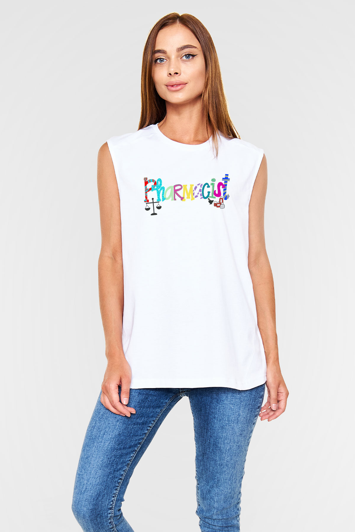Eczacı Beyaz Unisex Kolsuz Tişört