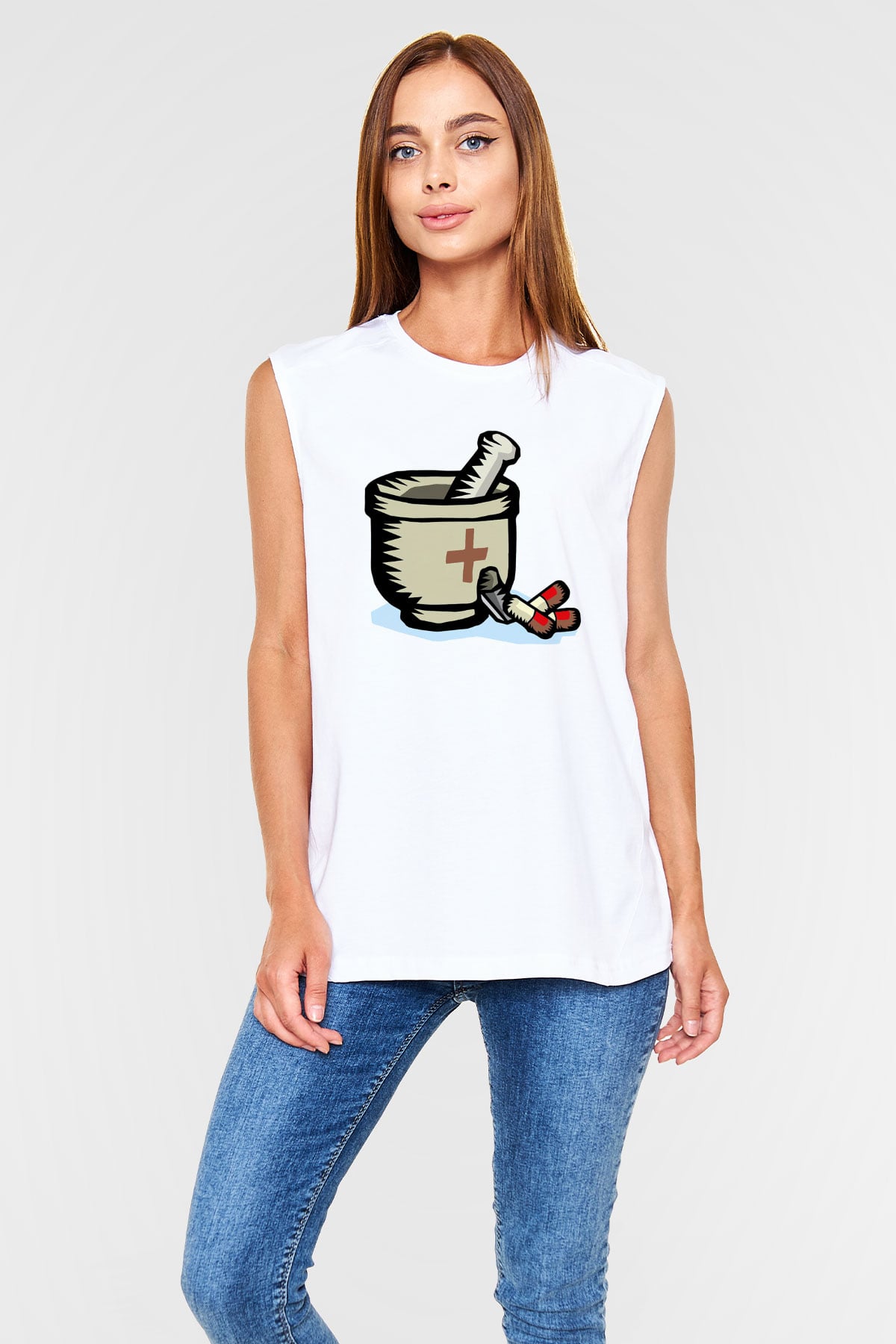 Eczacı Beyaz Unisex Kolsuz Tişört