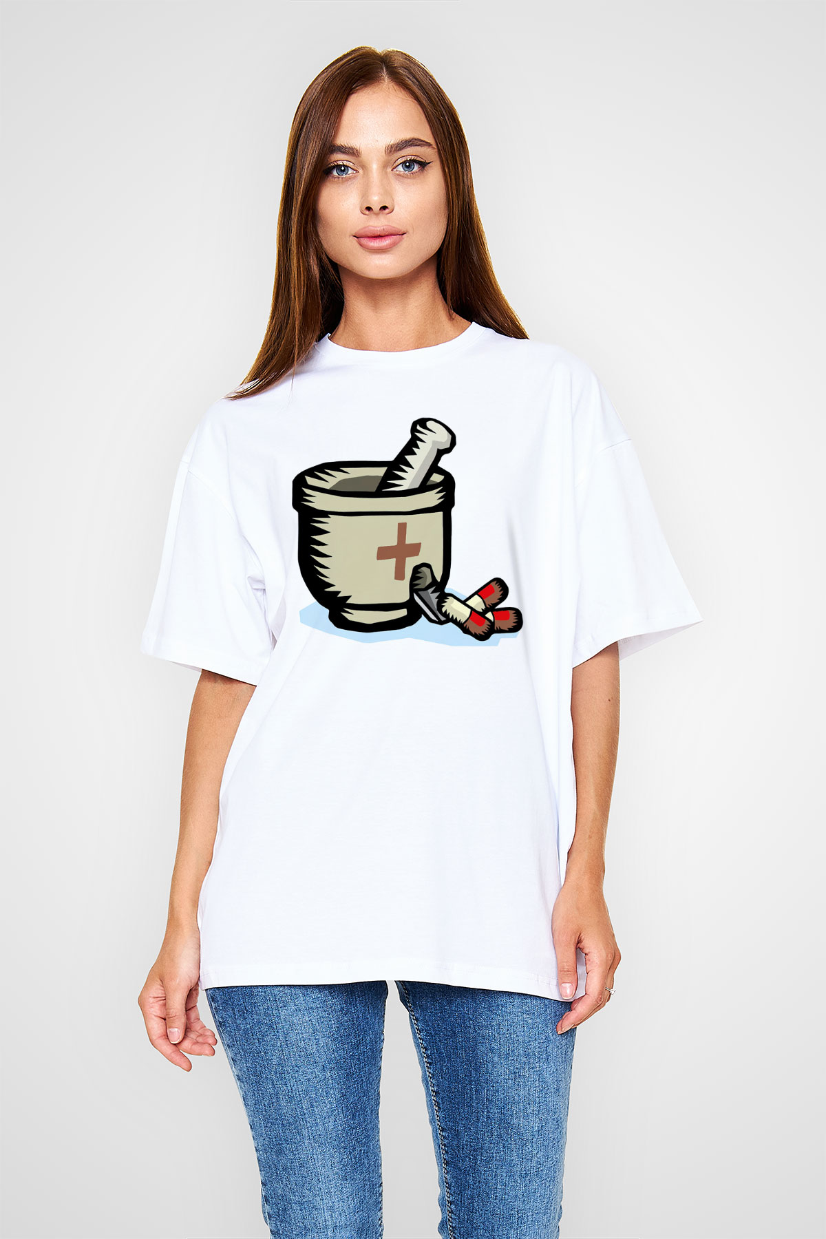 Eczacı Beyaz Unisex Oversize Tişört T-Shirt