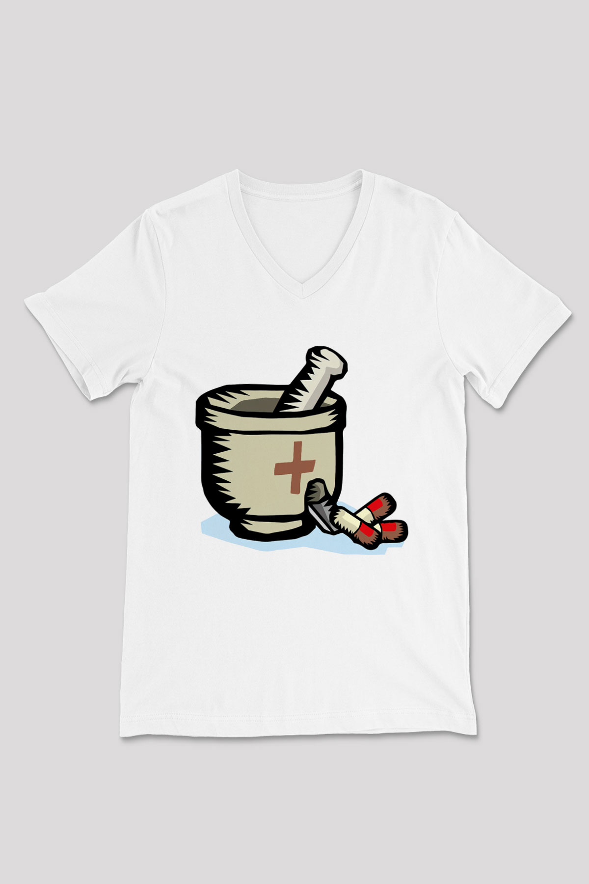 Eczacı Beyaz Unisex V Yaka Tişört T-Shirt