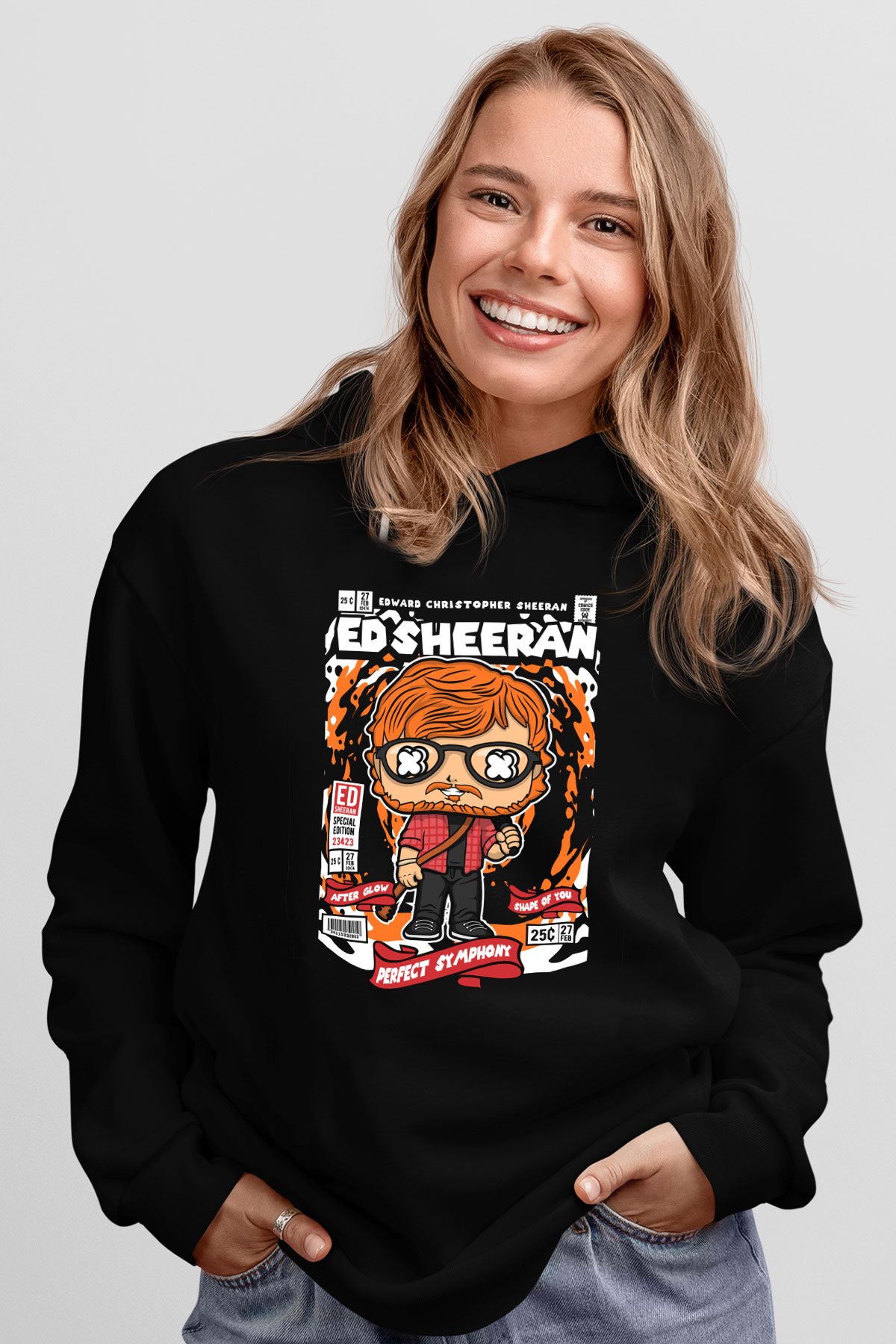 Ed Sheeran Baskılı Unisex Siyah Hoodie