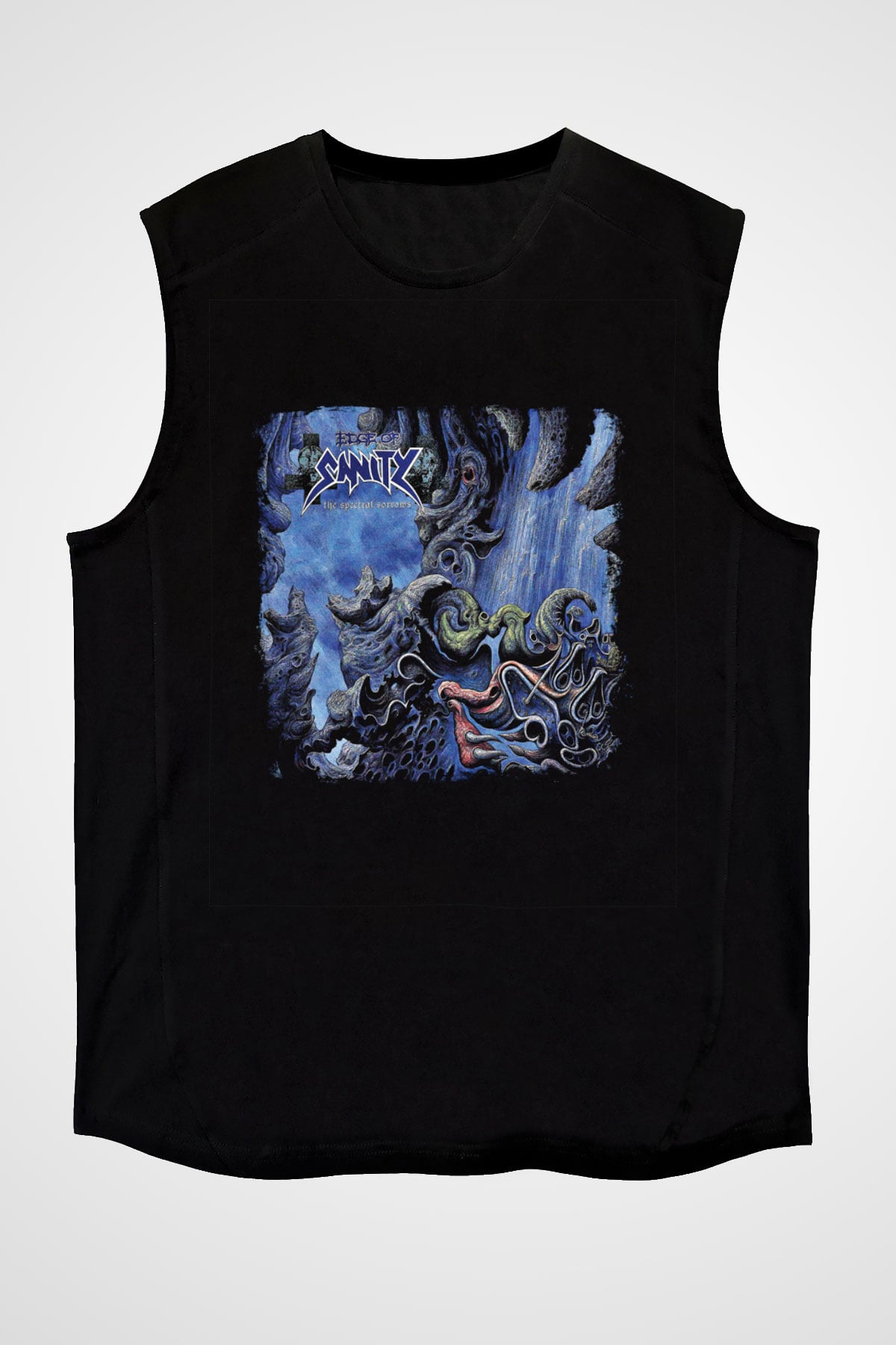 Edge of Sanity Baskılı Unisex Siyah Kolsuz Tişört