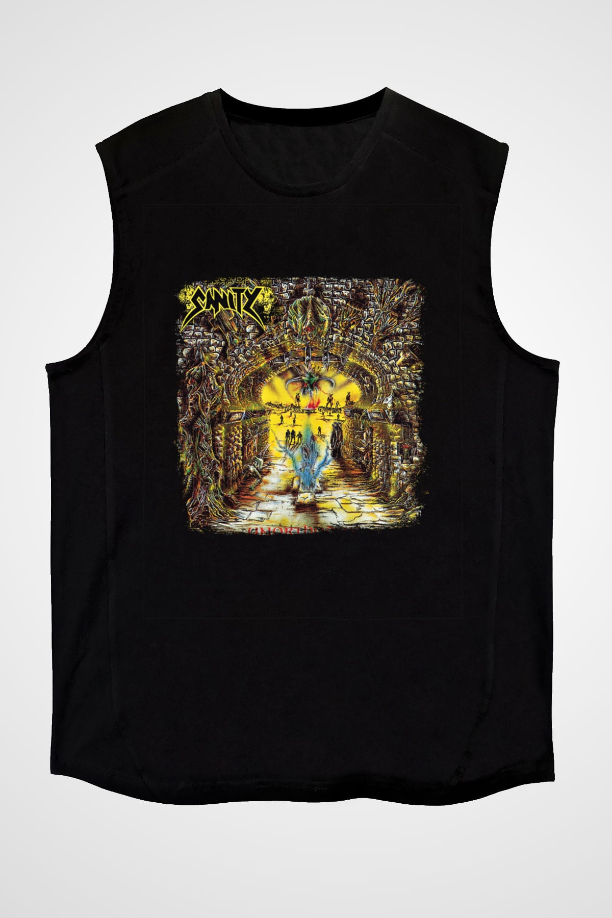 Edge of Sanity Baskılı Unisex Siyah Kolsuz Tişört