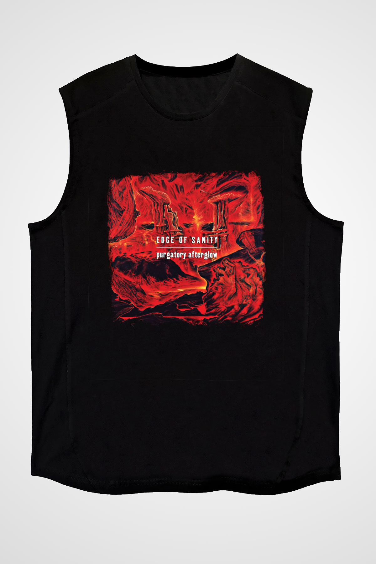 Edge of Sanity Baskılı Unisex Siyah Kolsuz Tişört
