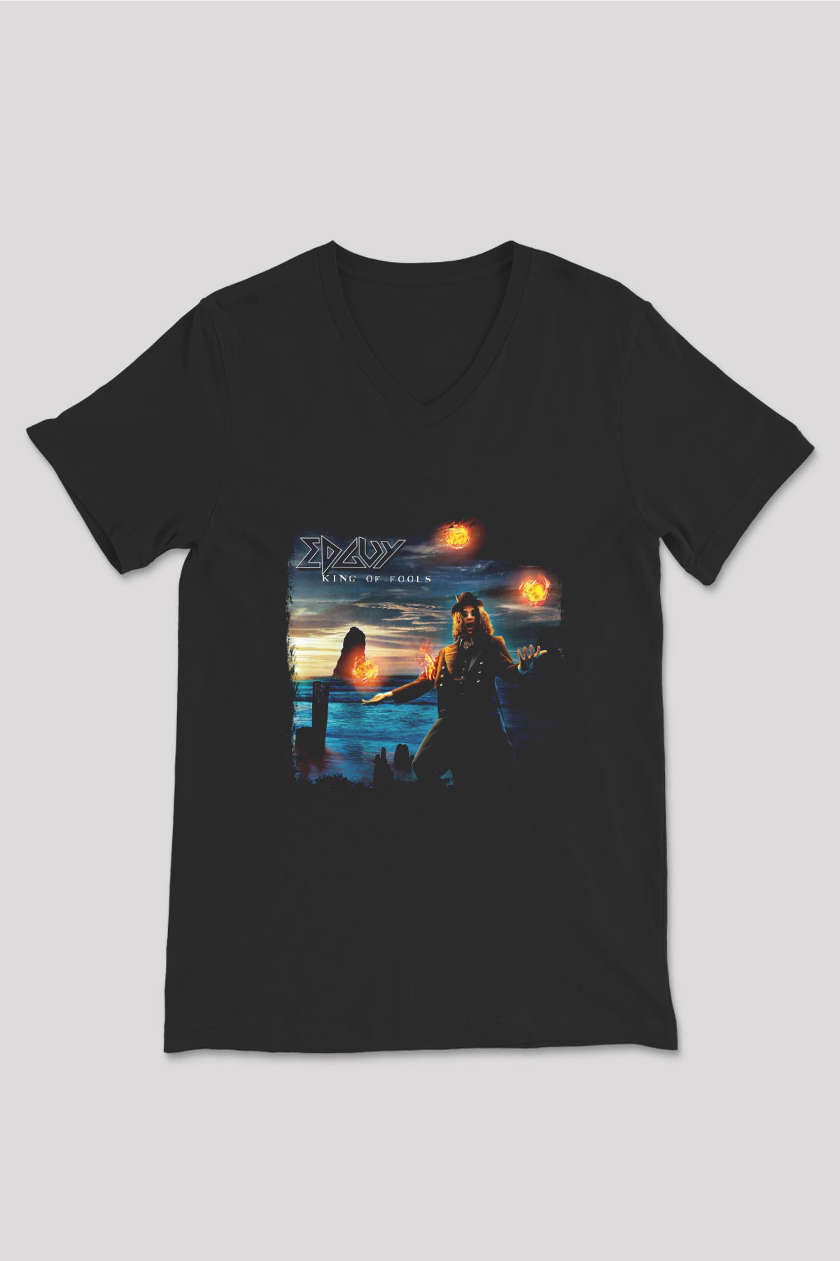 Edguy Baskılı Unisex Siyah V Yaka Tişört