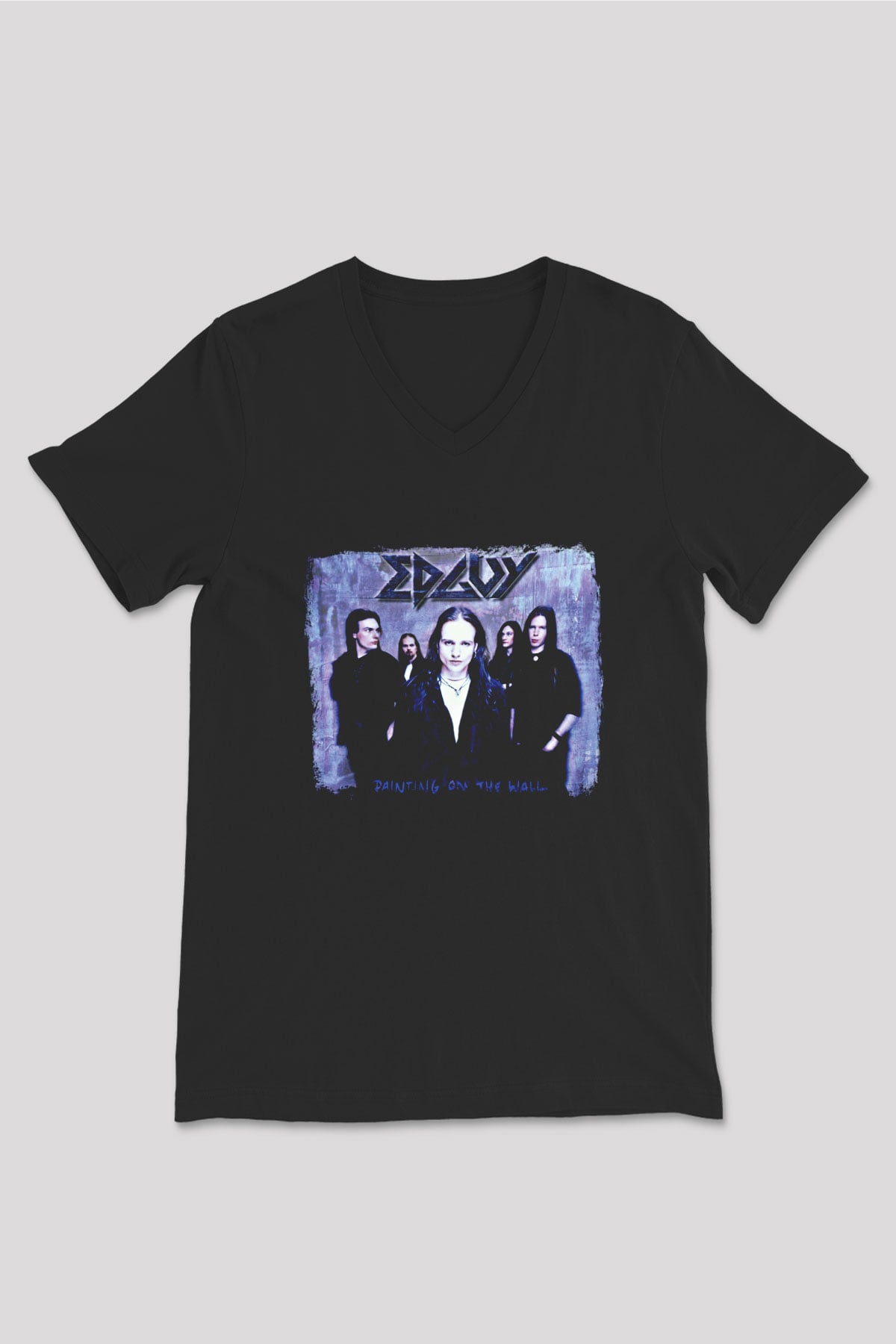 Edguy Baskılı Unisex Siyah V Yaka Tişört