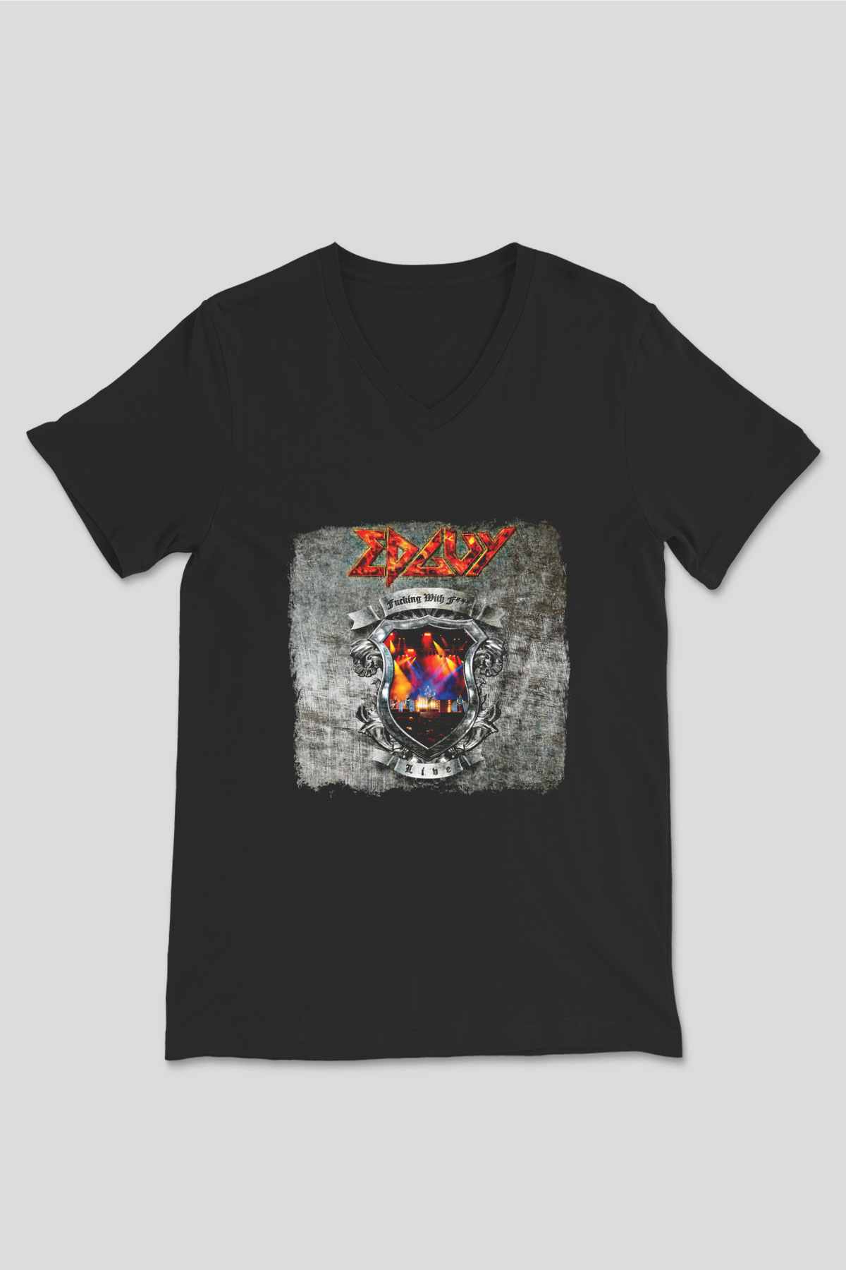 Edguy Baskılı Unisex Siyah V Yaka Tişört