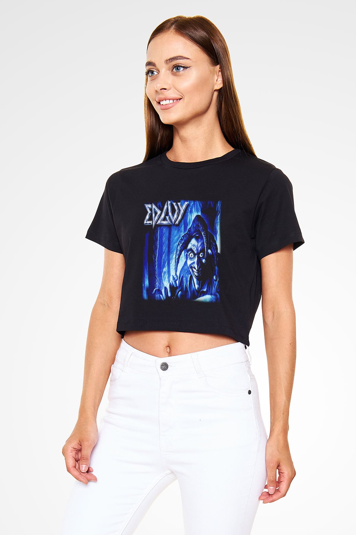 Edguy Siyah Crop Top Tişört