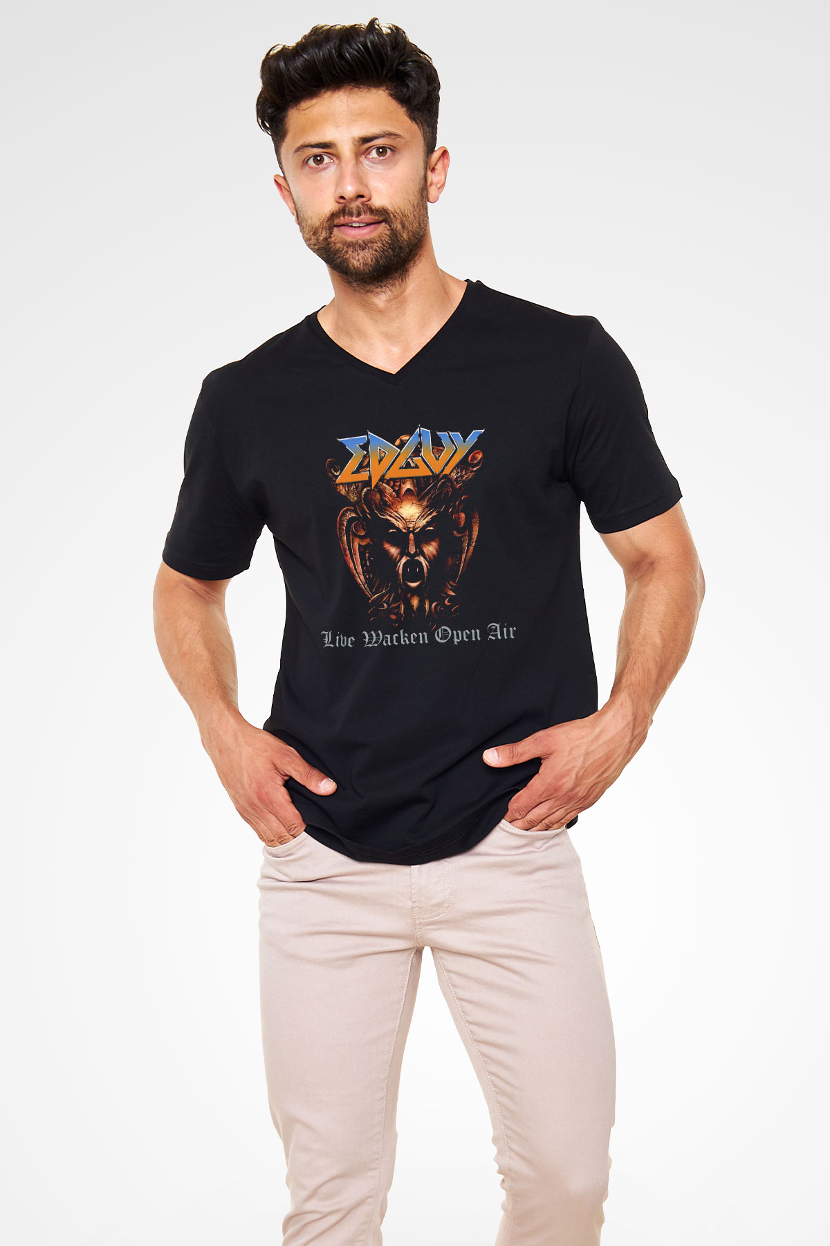 Edguy Siyah Unisex V Yaka Tişört