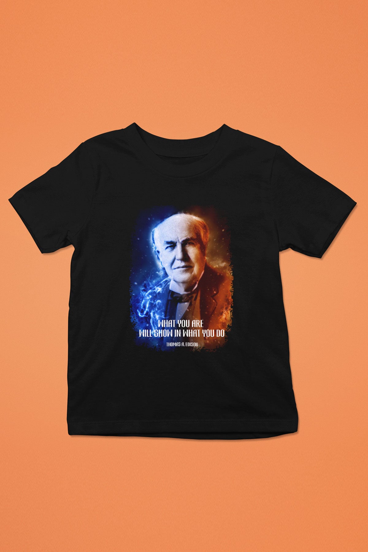 Edison Alıntı Baskılı Unisex Siyah Çocuk Tişörtü - Tshirt