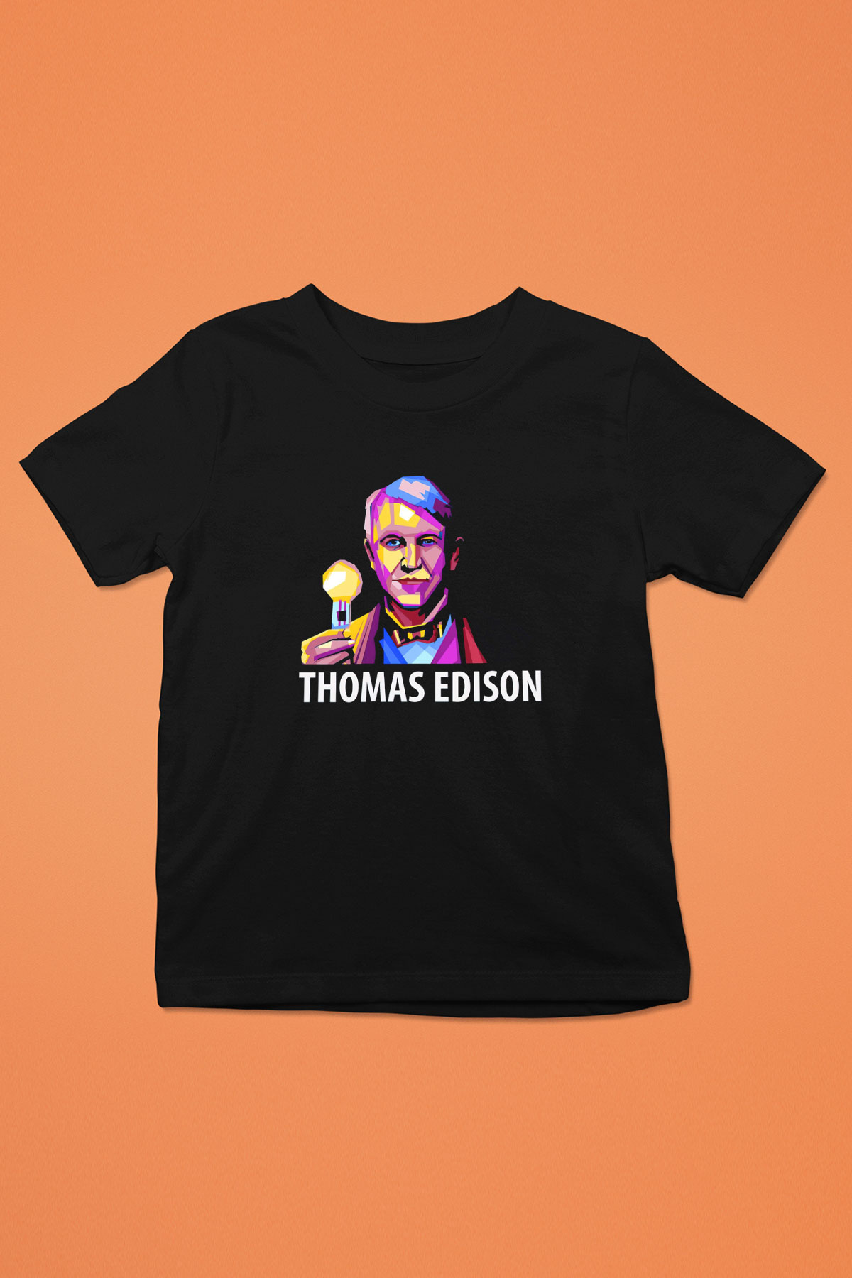 Edison Ampul Baskılı Unisex Siyah Çocuk Tişörtü - Tshirt