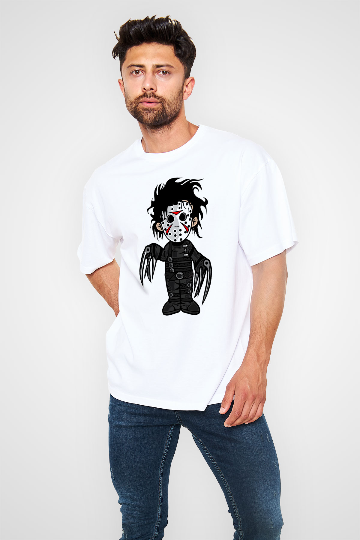 Edward Baskılı Unisex Beyaz Oversize Tişört