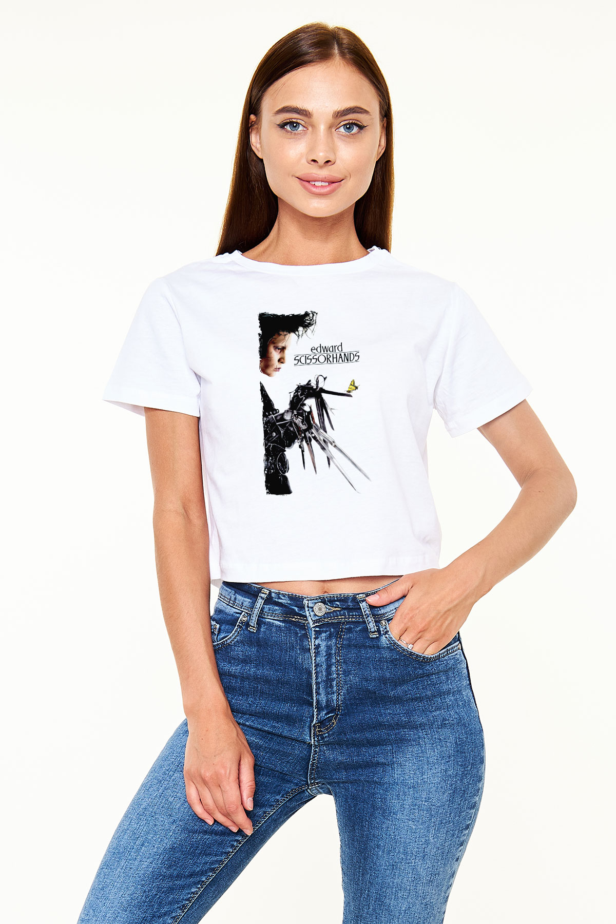 Edward Scissorhands Beyaz   Crop Top Tişört