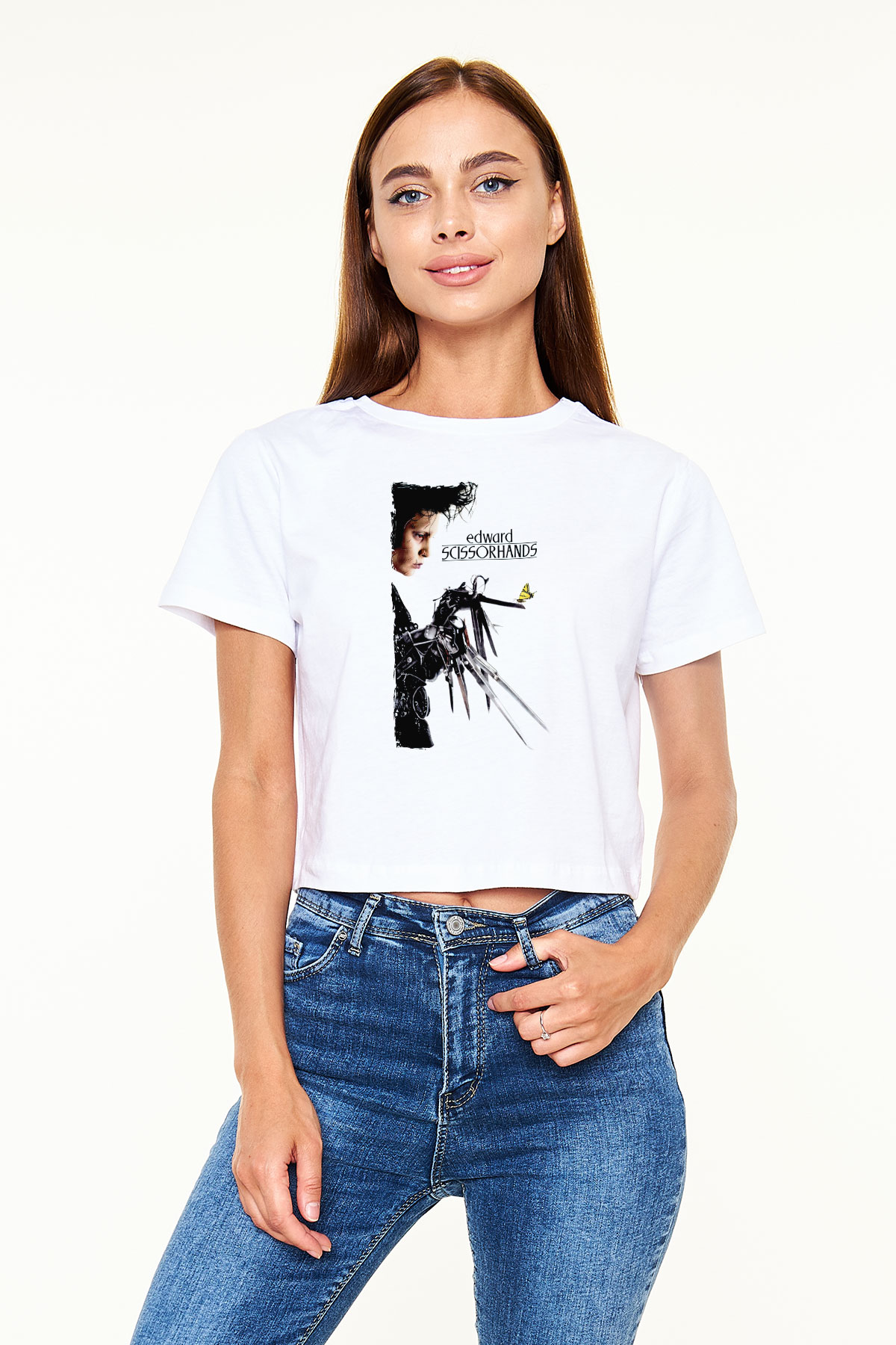 Edward Scissorhands Beyaz   Crop Top Tişört