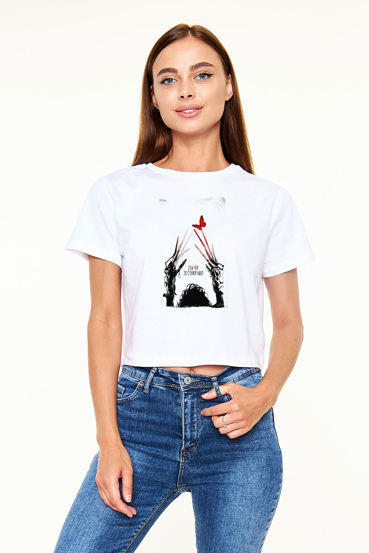Edward Scissorhands Beyaz   Crop Top Tişört