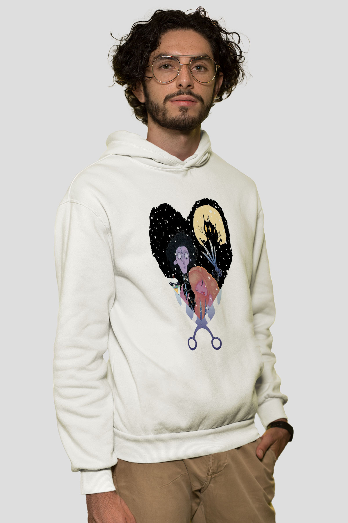 Edward Scissorhands Beyaz Unisex Kapşonlu Sweatshirt