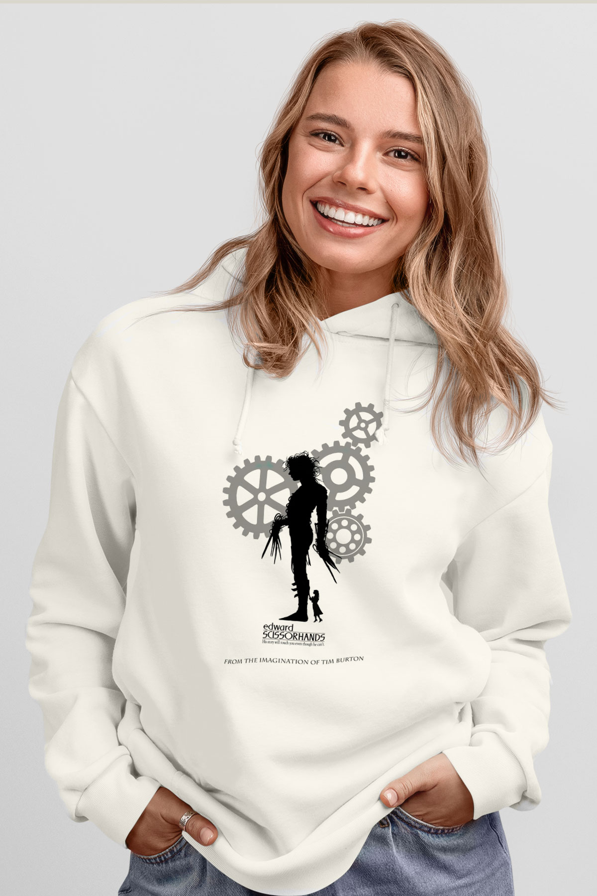 Edward Scissorhands Beyaz Unisex Kapşonlu Sweatshirt
