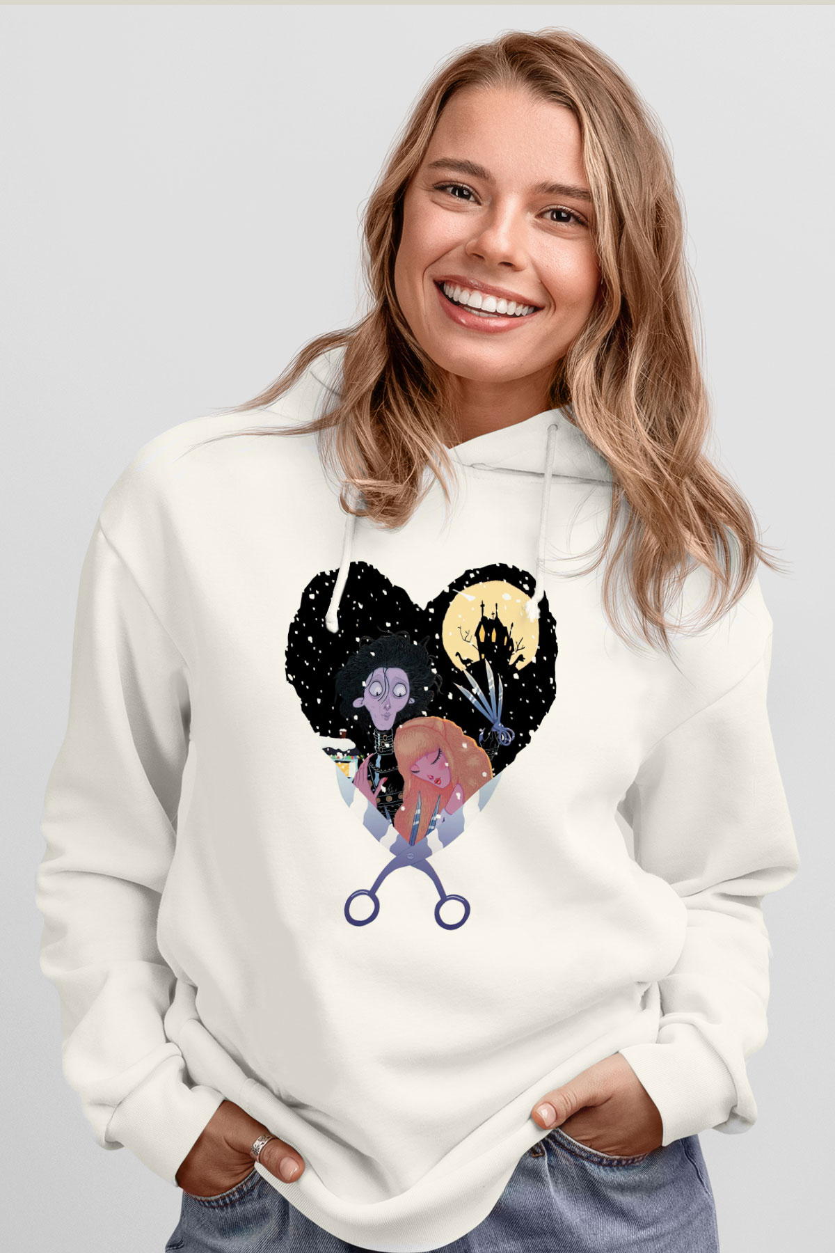Edward Scissorhands Beyaz Unisex Kapşonlu Sweatshirt