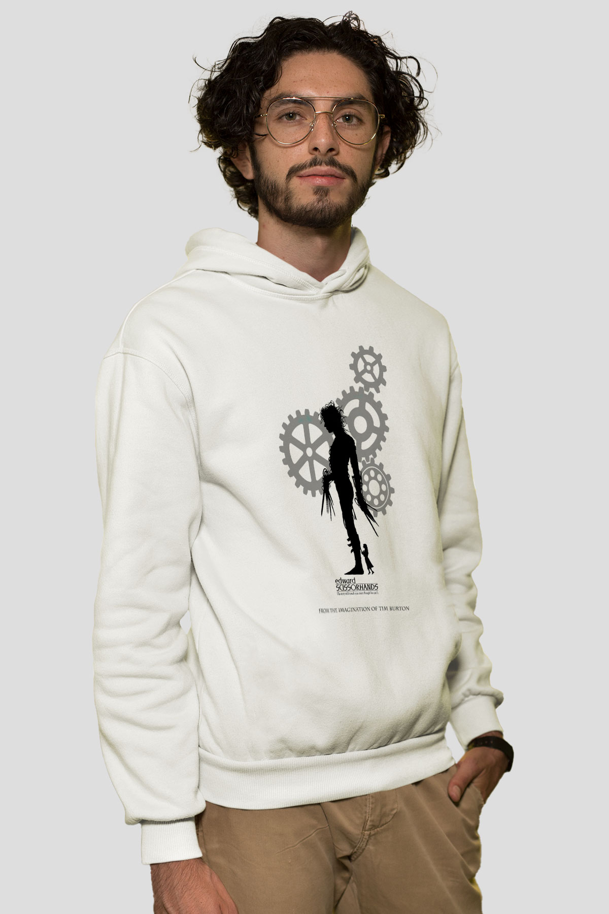 Edward Scissorhands Beyaz Unisex Kapşonlu Sweatshirt