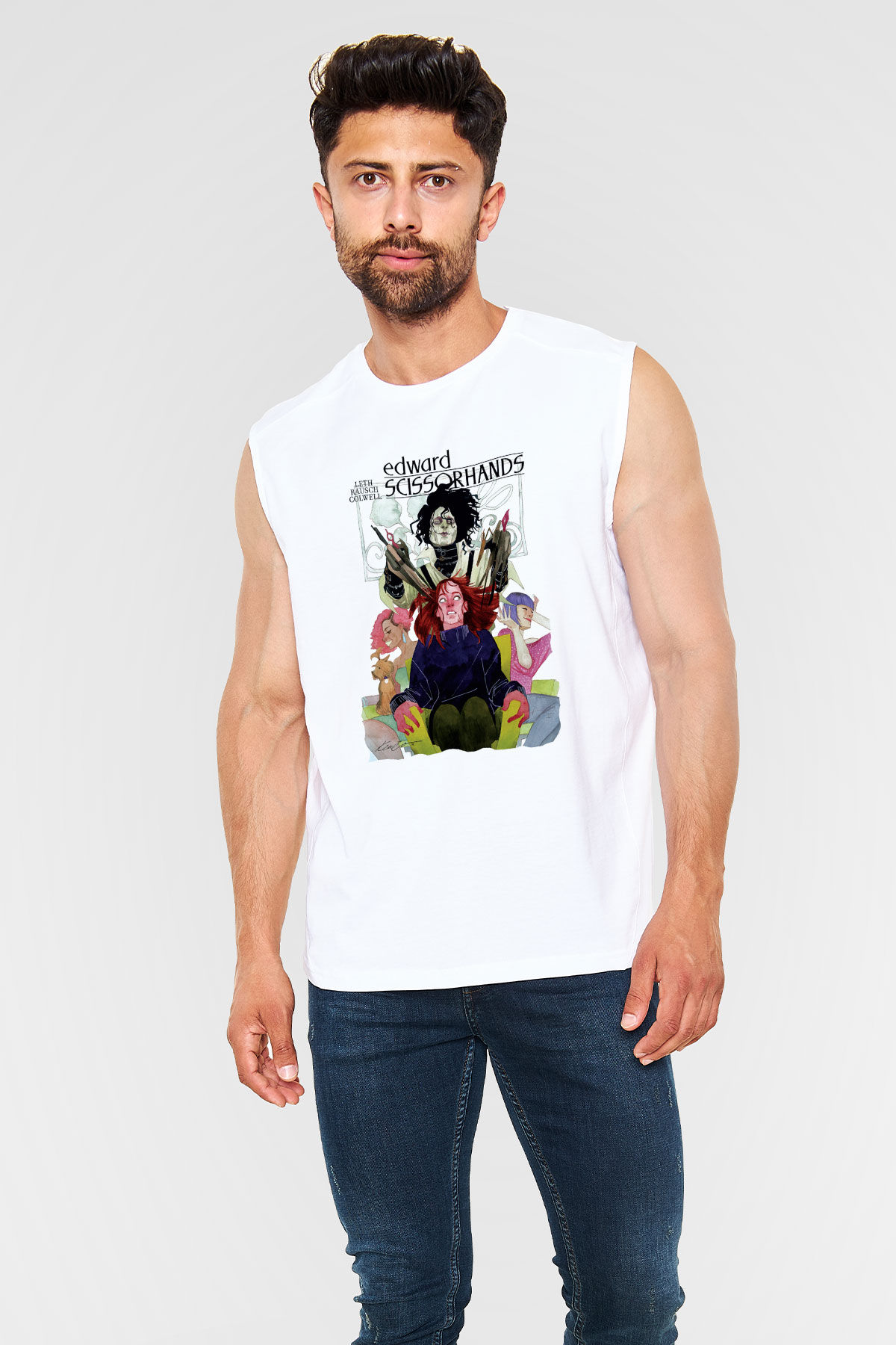 Edward Scissorhands Beyaz Unisex Kolsuz Tişört