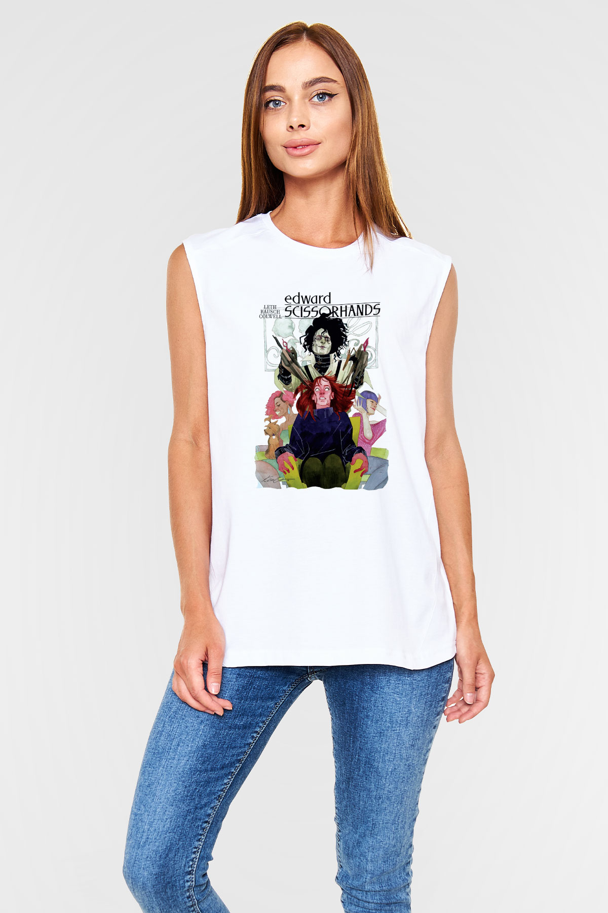 Edward Scissorhands Beyaz Unisex Kolsuz Tişört
