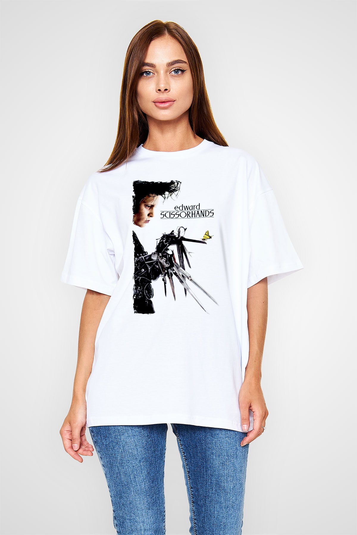 Edward Scissorhands Beyaz Oversize Tişört