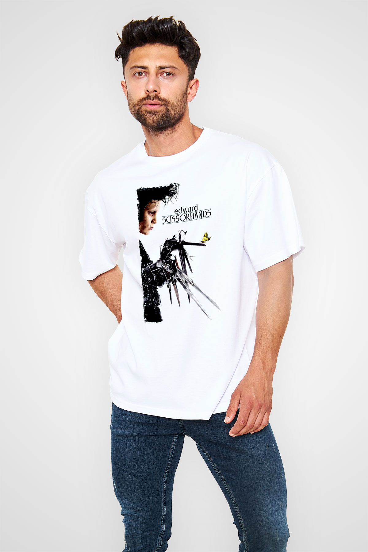 Edward Scissorhands Beyaz Oversize Tişört