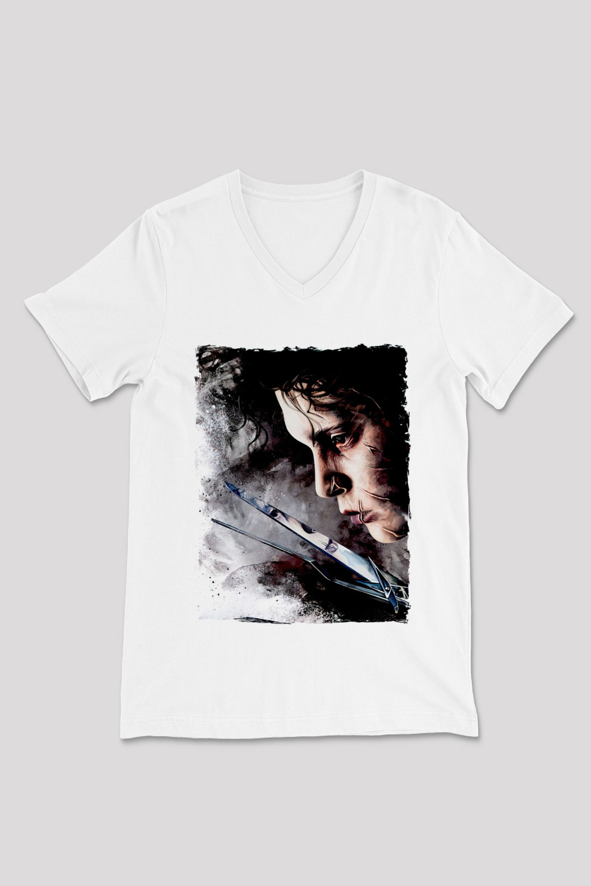 Edward Scissorhands Beyaz Unisex  V Yaka Tişört