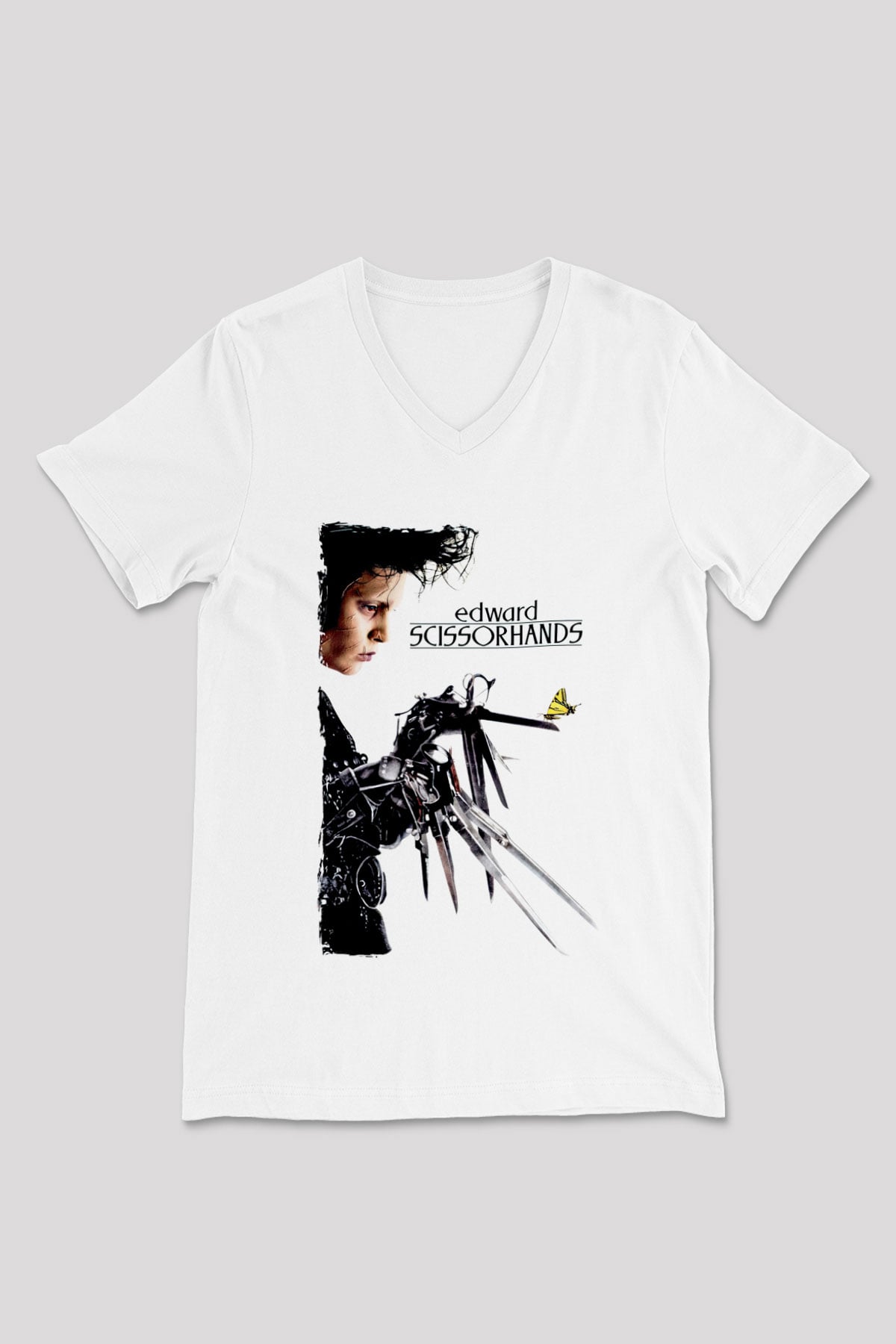 Edward Scissorhands Beyaz Unisex  V Yaka Tişört