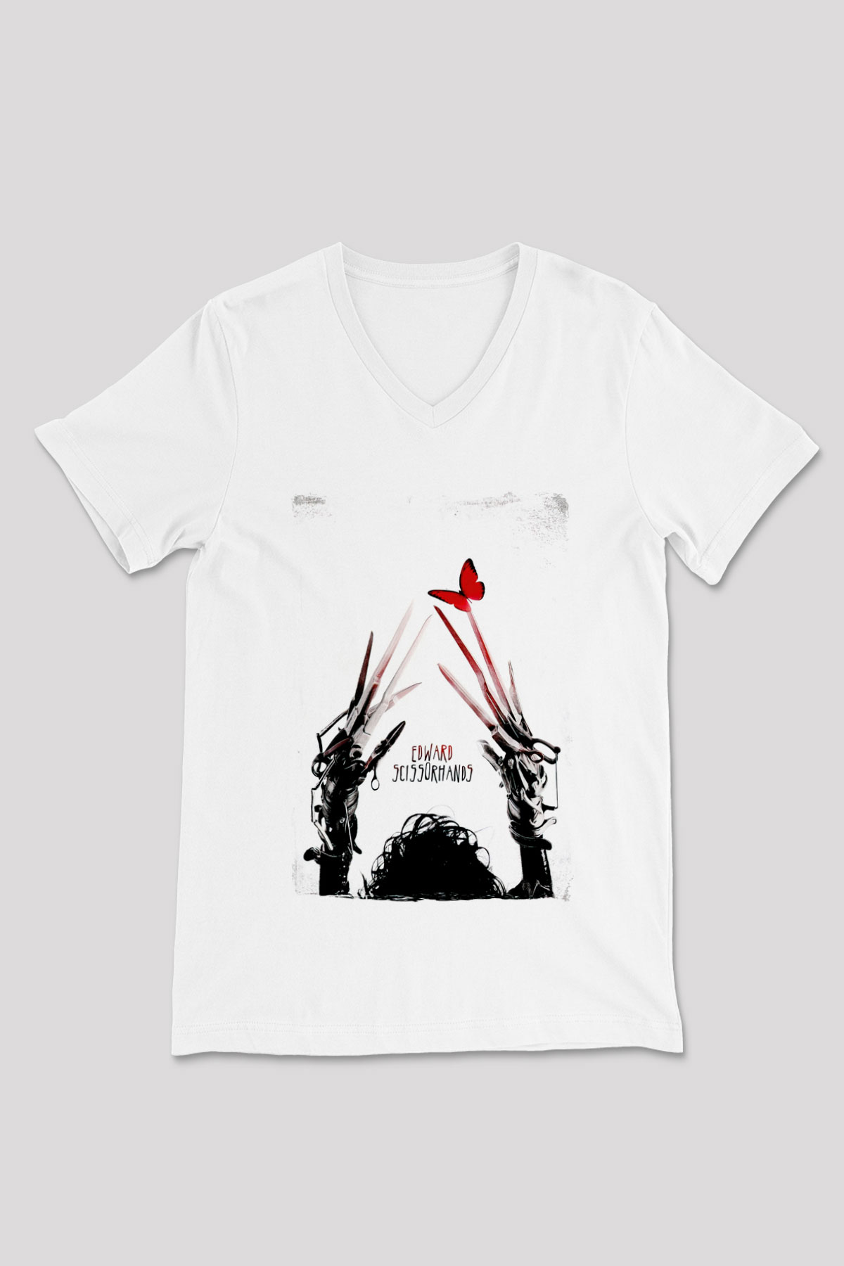 Edward Scissorhands Beyaz Unisex  V Yaka Tişört