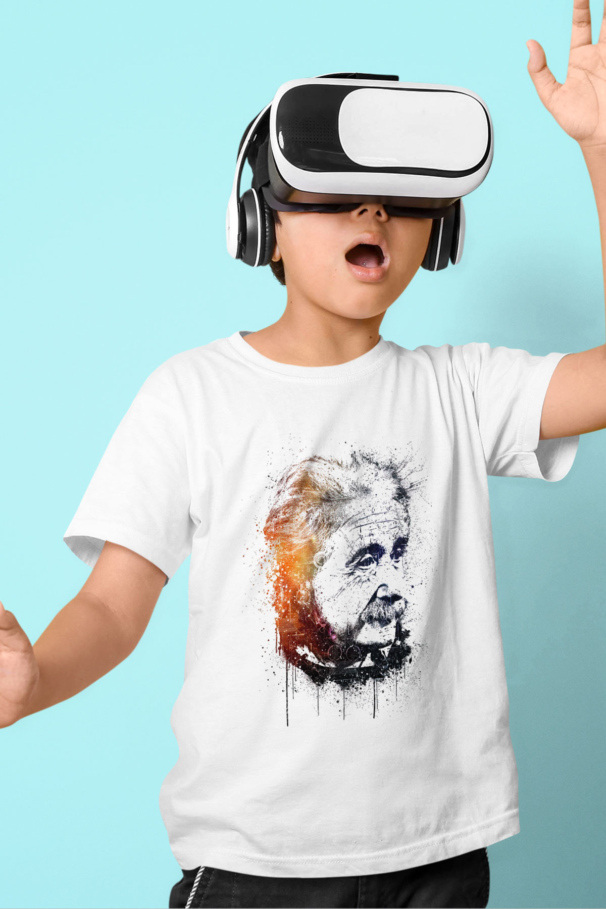 Einstein Baskılı Beyaz Unisex Çocuk Tişört