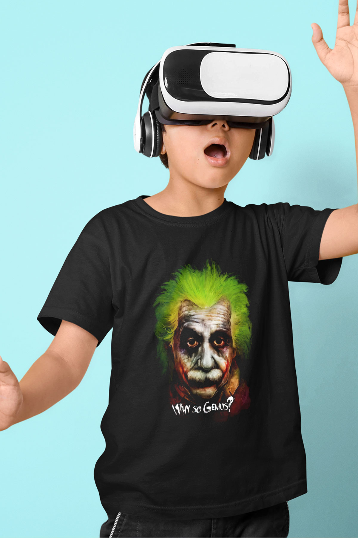 Einstein Baskılı Siyah Unisex Çocuk Tişört