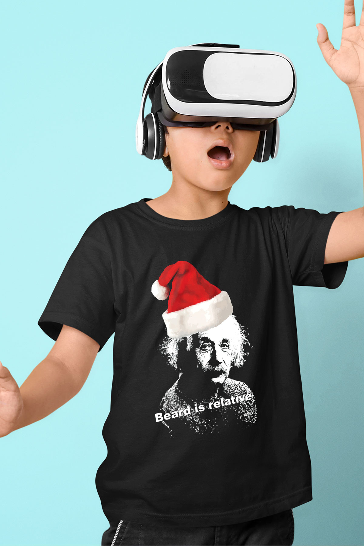 Einstein Baskılı Siyah Unisex Çocuk Tişört