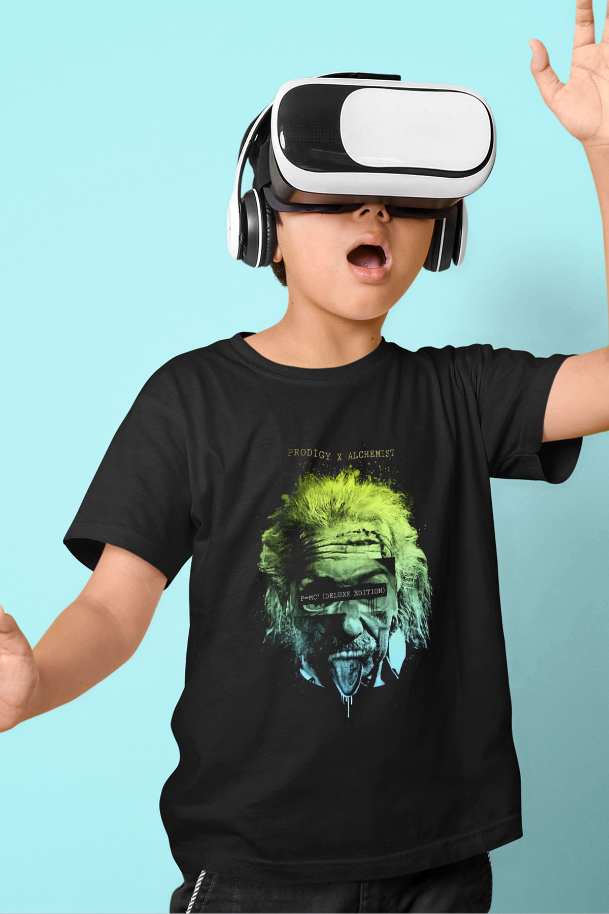 Einstein Baskılı Siyah Unisex Çocuk Tişört