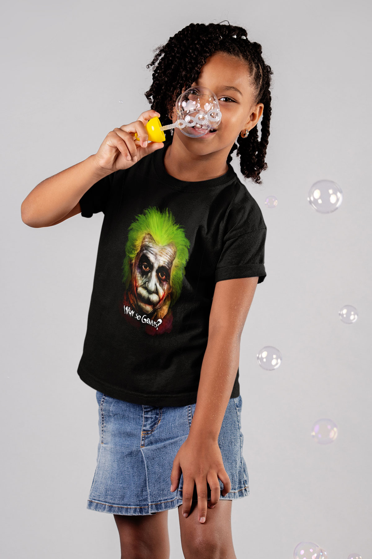 Einstein Baskılı Siyah Unisex Çocuk Tişört