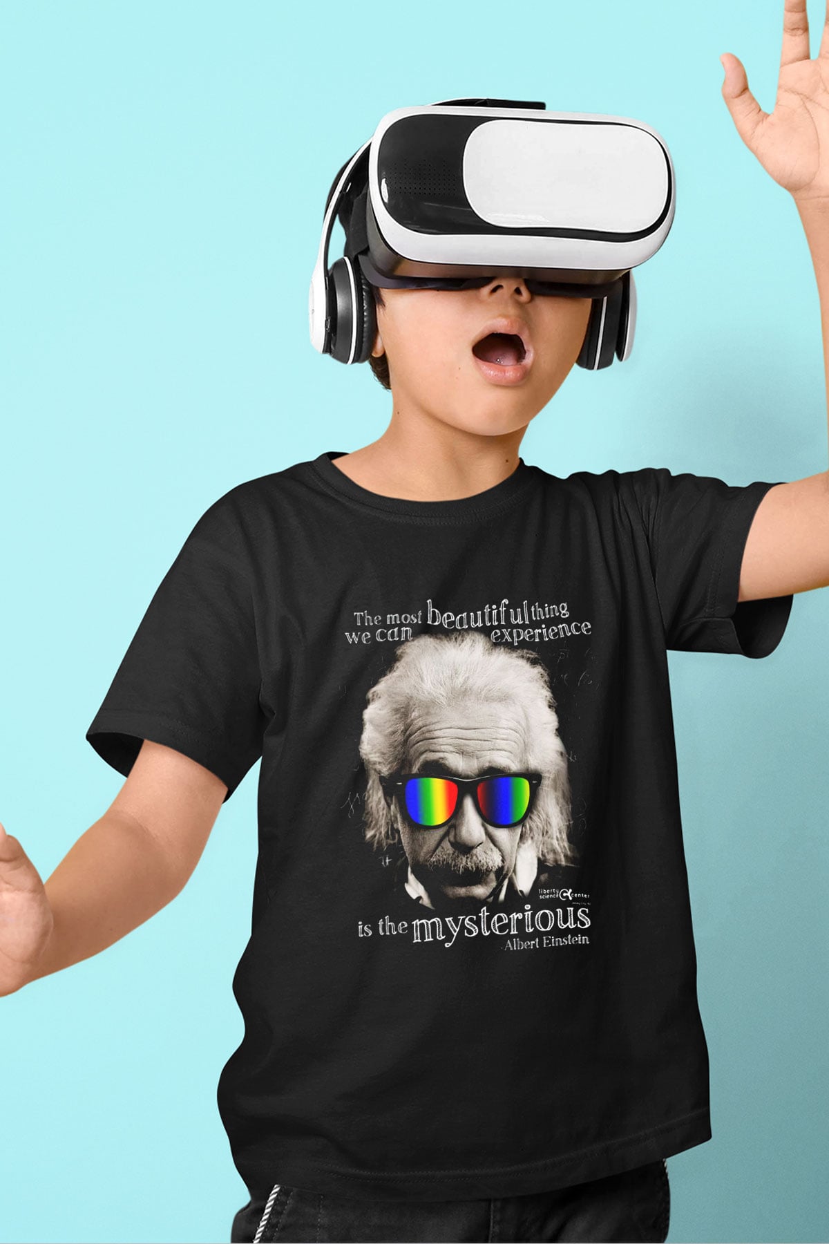 Einstein Baskılı Siyah Unisex Çocuk Tişört